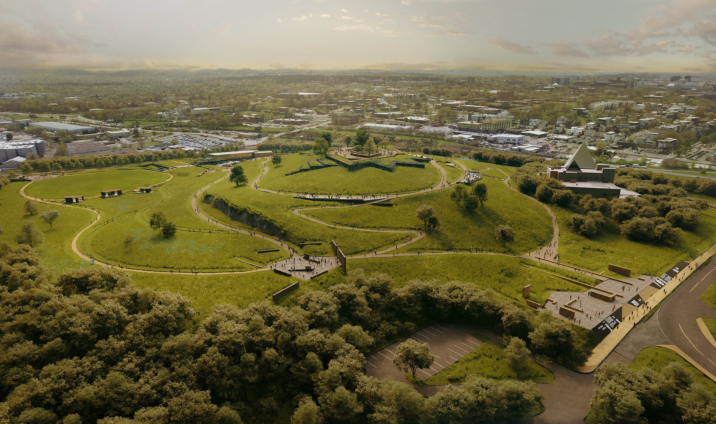 3d aerial view on Fort Negley park