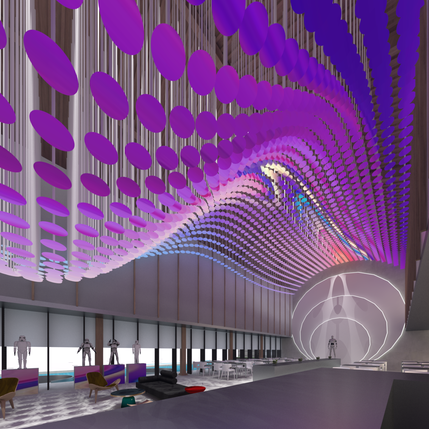 Hotel lobby concept rendering - dining area