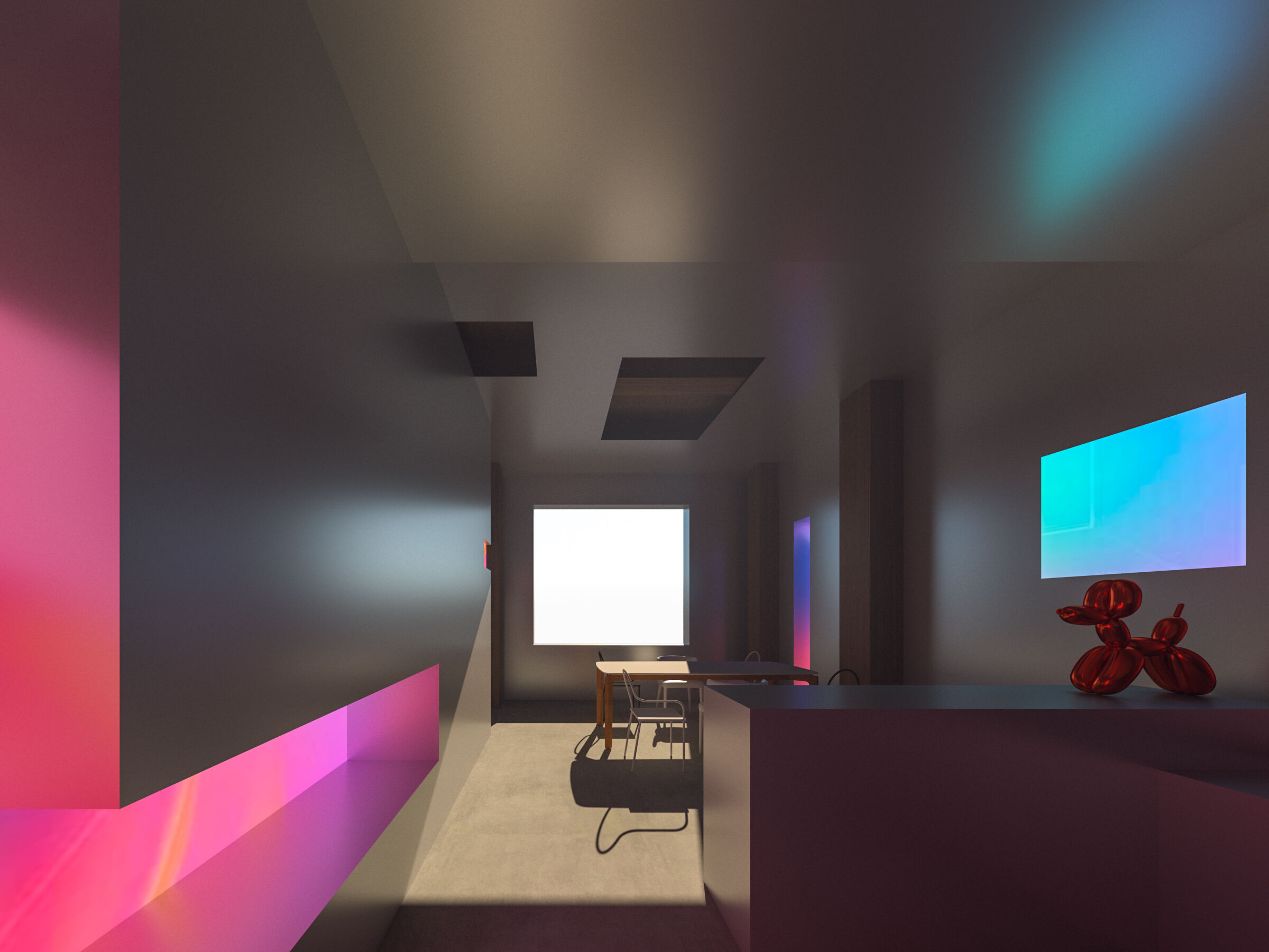 Rendering of the room loft living room hole curtain wall