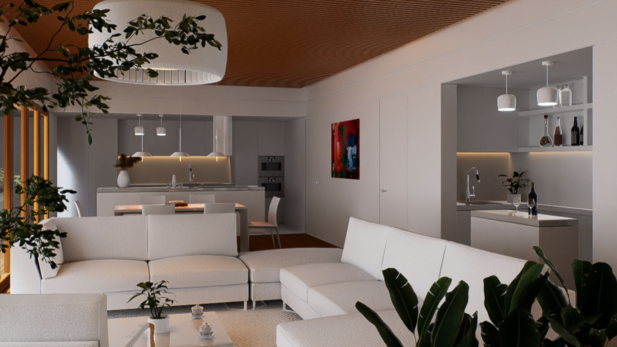 Kitchen and bar view