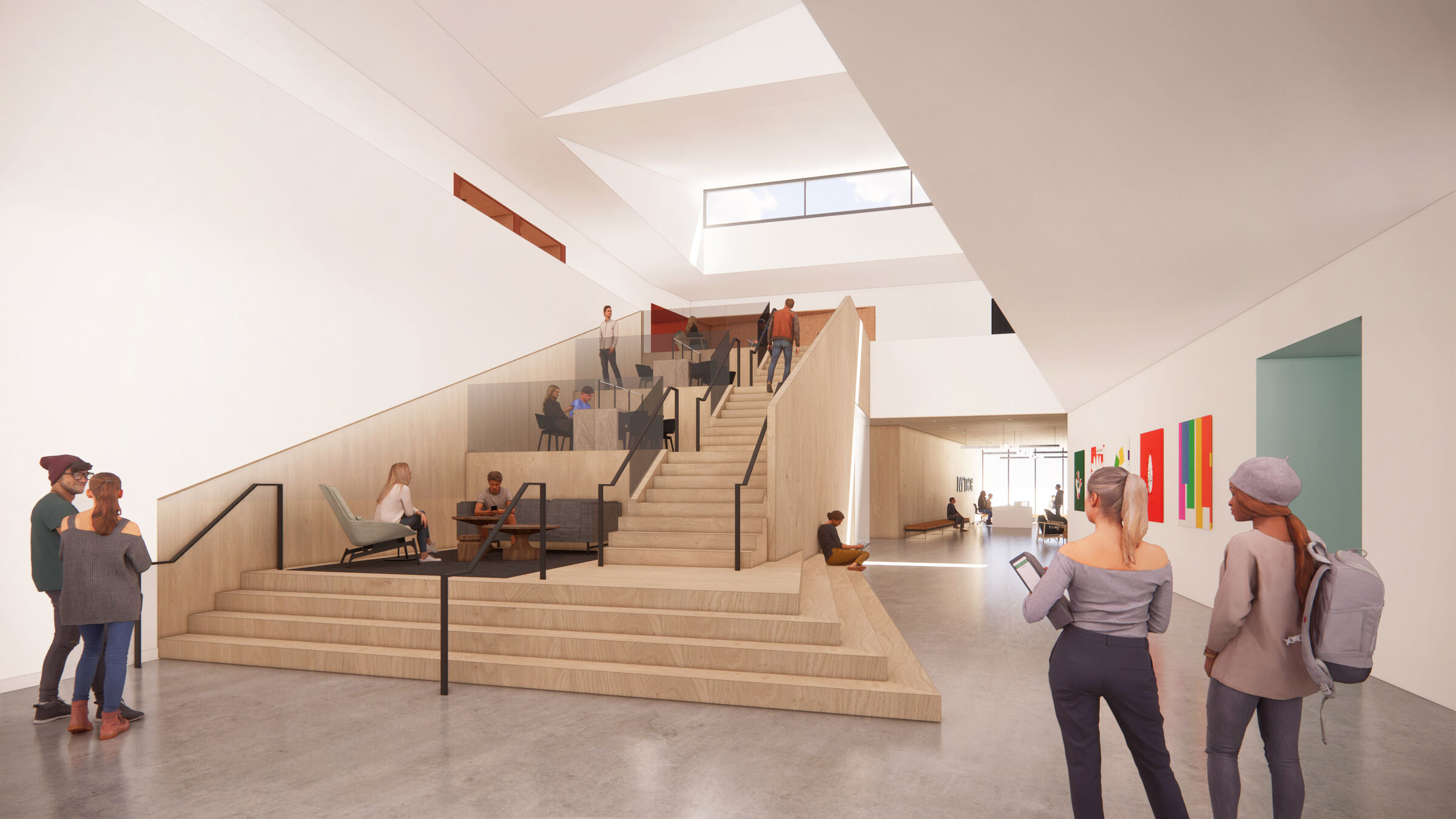 Ivy Tech Social Spine Grand Stair looking toward Lobby