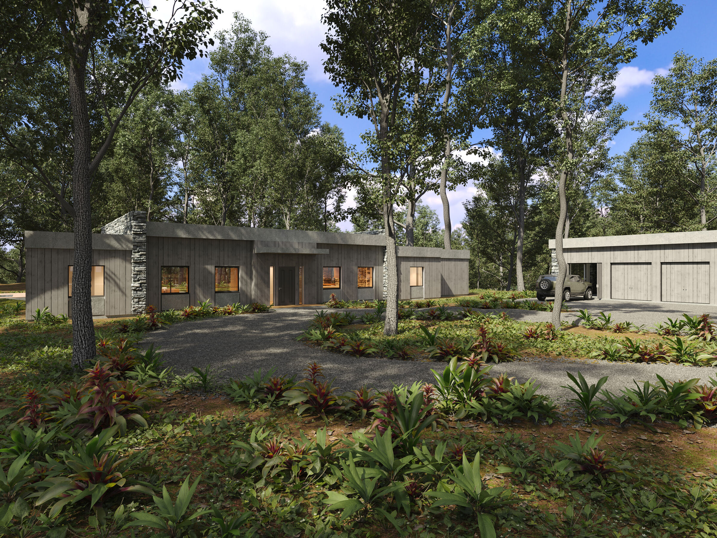 House front view with access and garage
