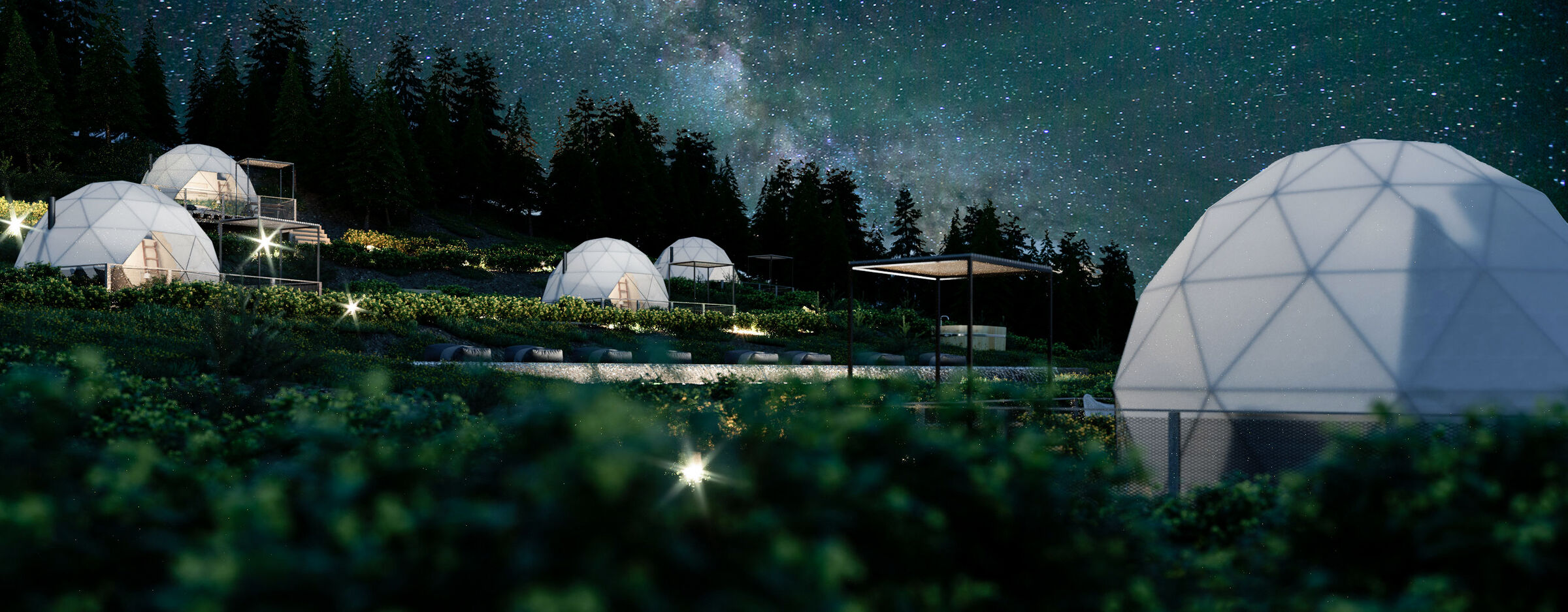 General View of Pods at Night
