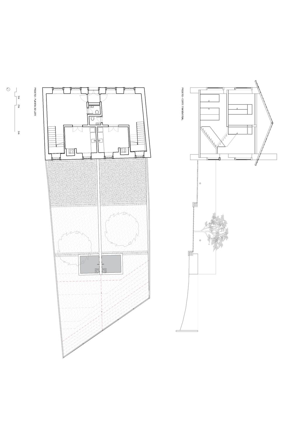 ground floor plan and garden  + section