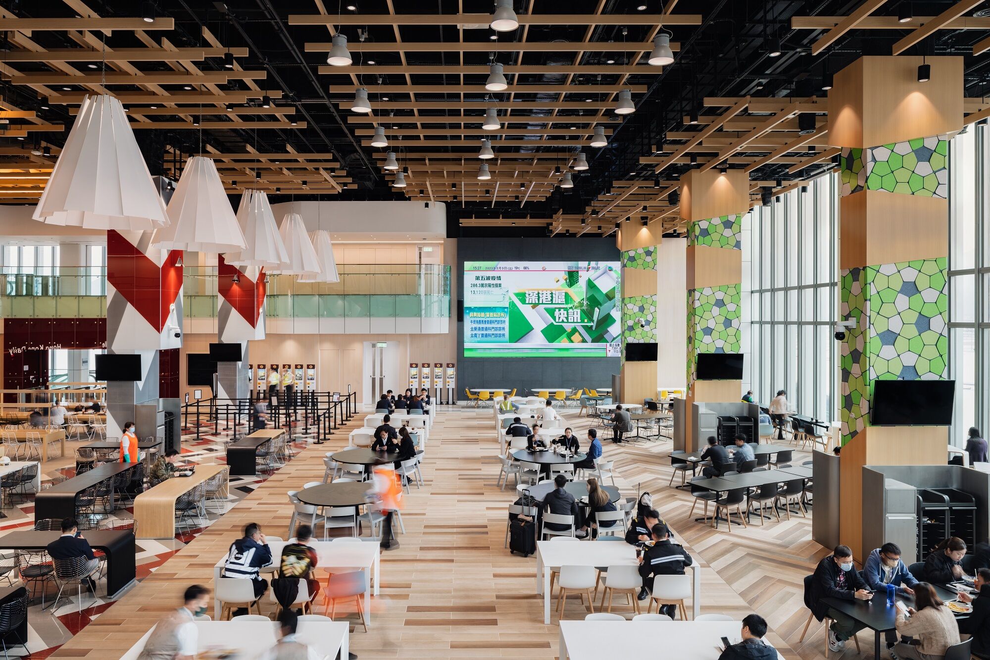 An airy and spacious staff cafeteria, filled with natural sunlight