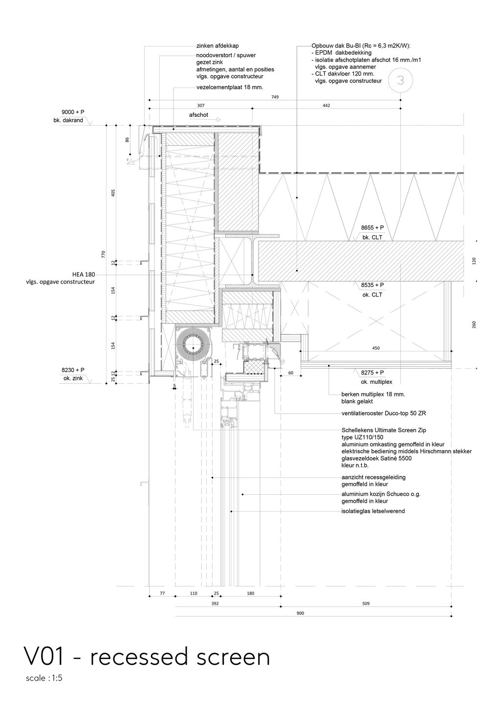 Detail - aluminum door fixing and electrical blind concealment