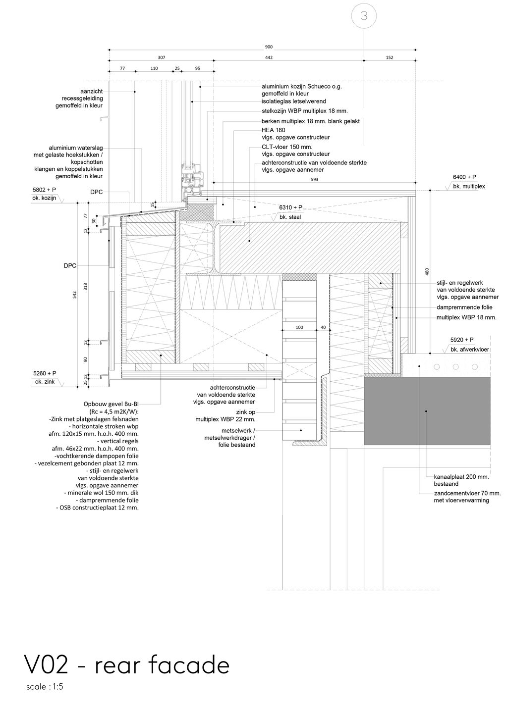 Detail - aluminium cladding rear facade