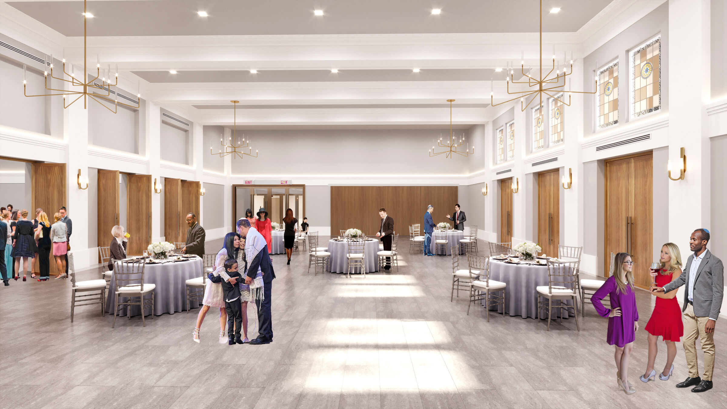 Rendering of social hall (Hirsch Hall)