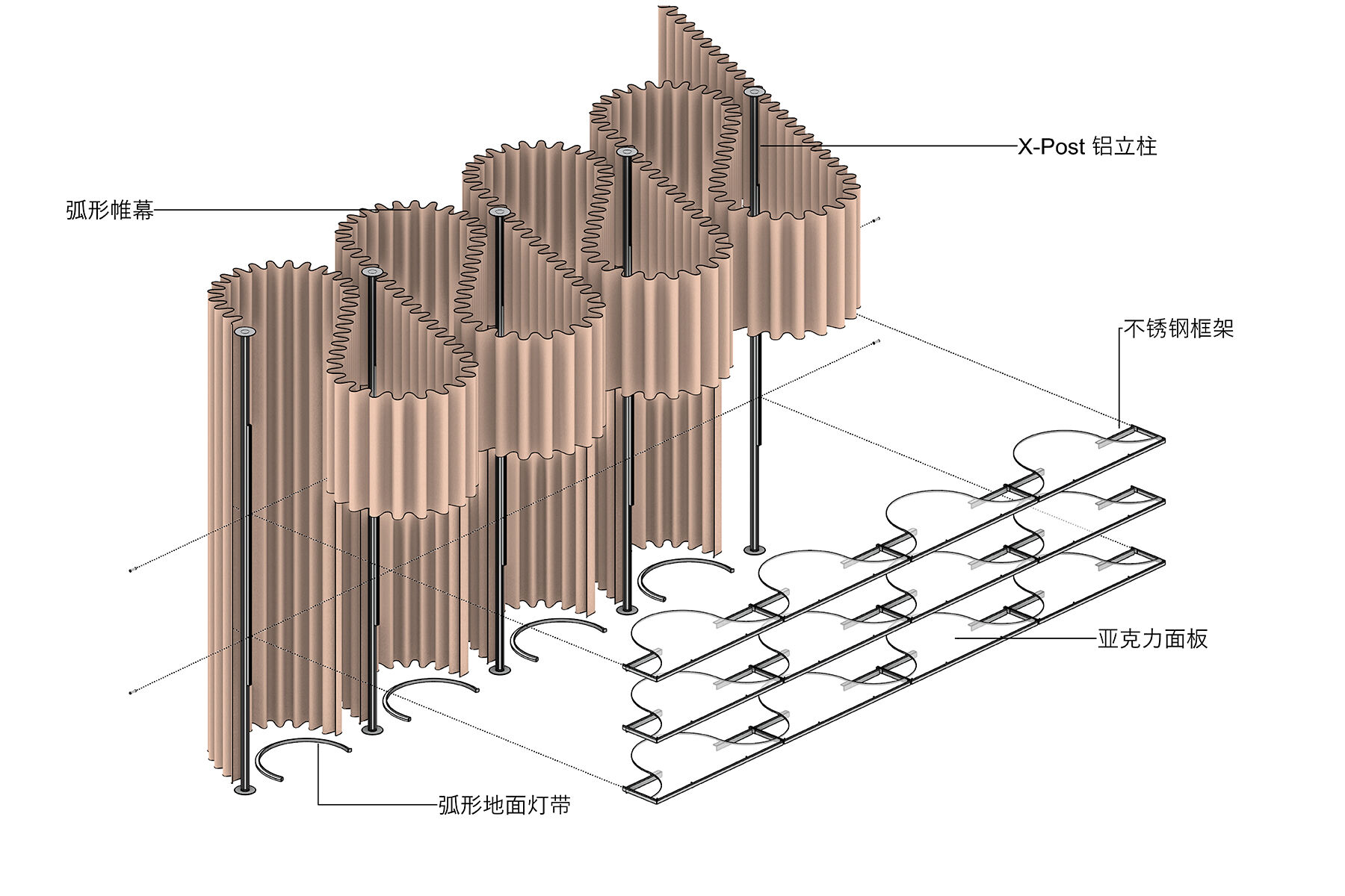Construction diagram of the suspended liquor shelves