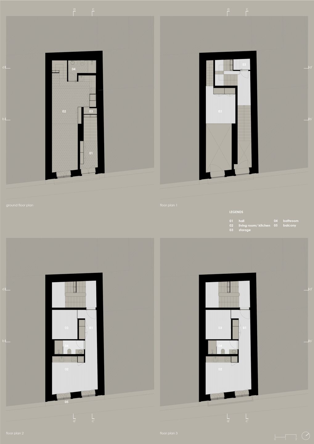 Plantas dos Pisos 1, 2 e 3 (Floor Plans)