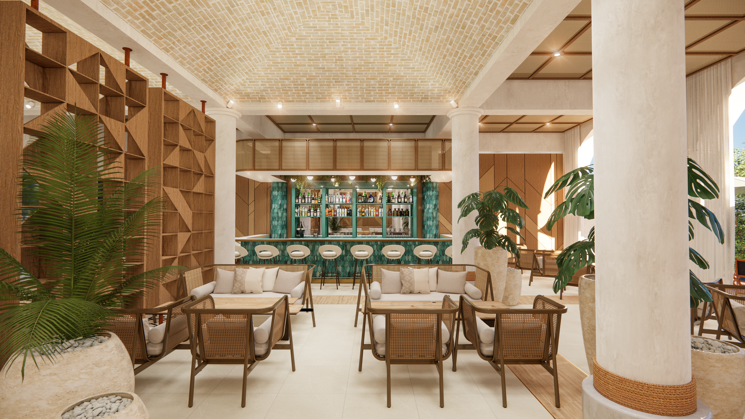 Lobby/waiting area with bar views