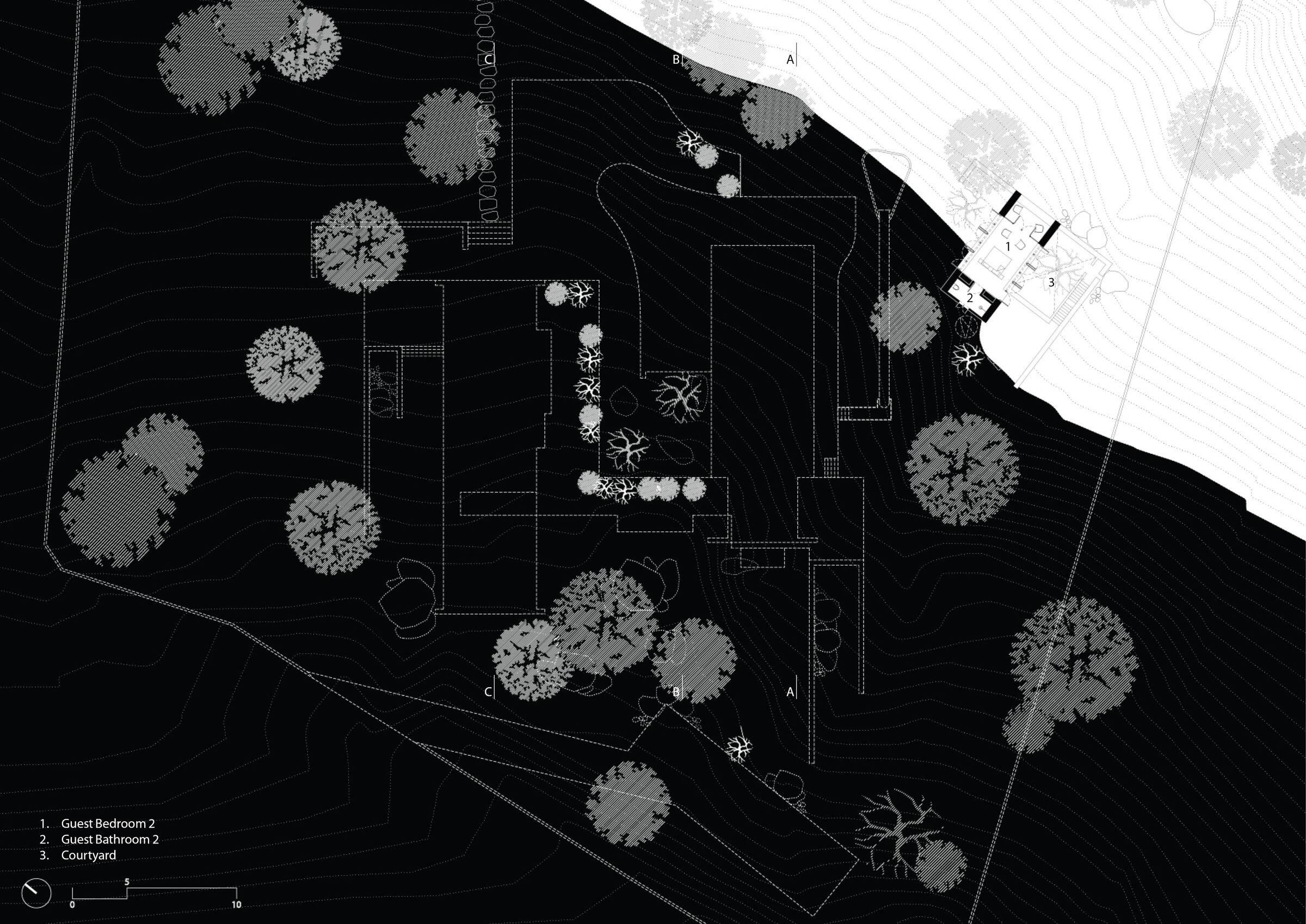 Plan cut through upper floor pavillion