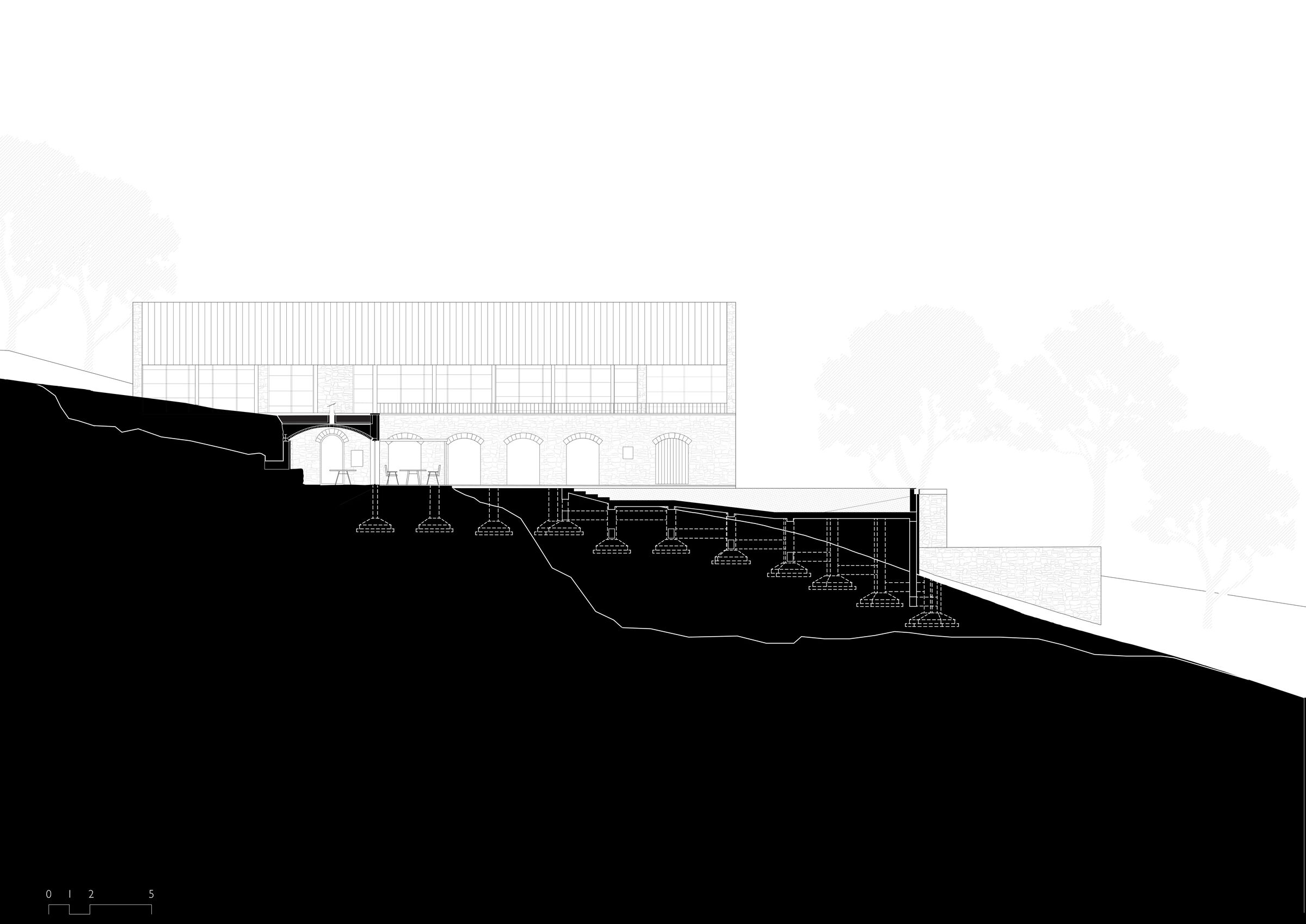 Section through infinity pool