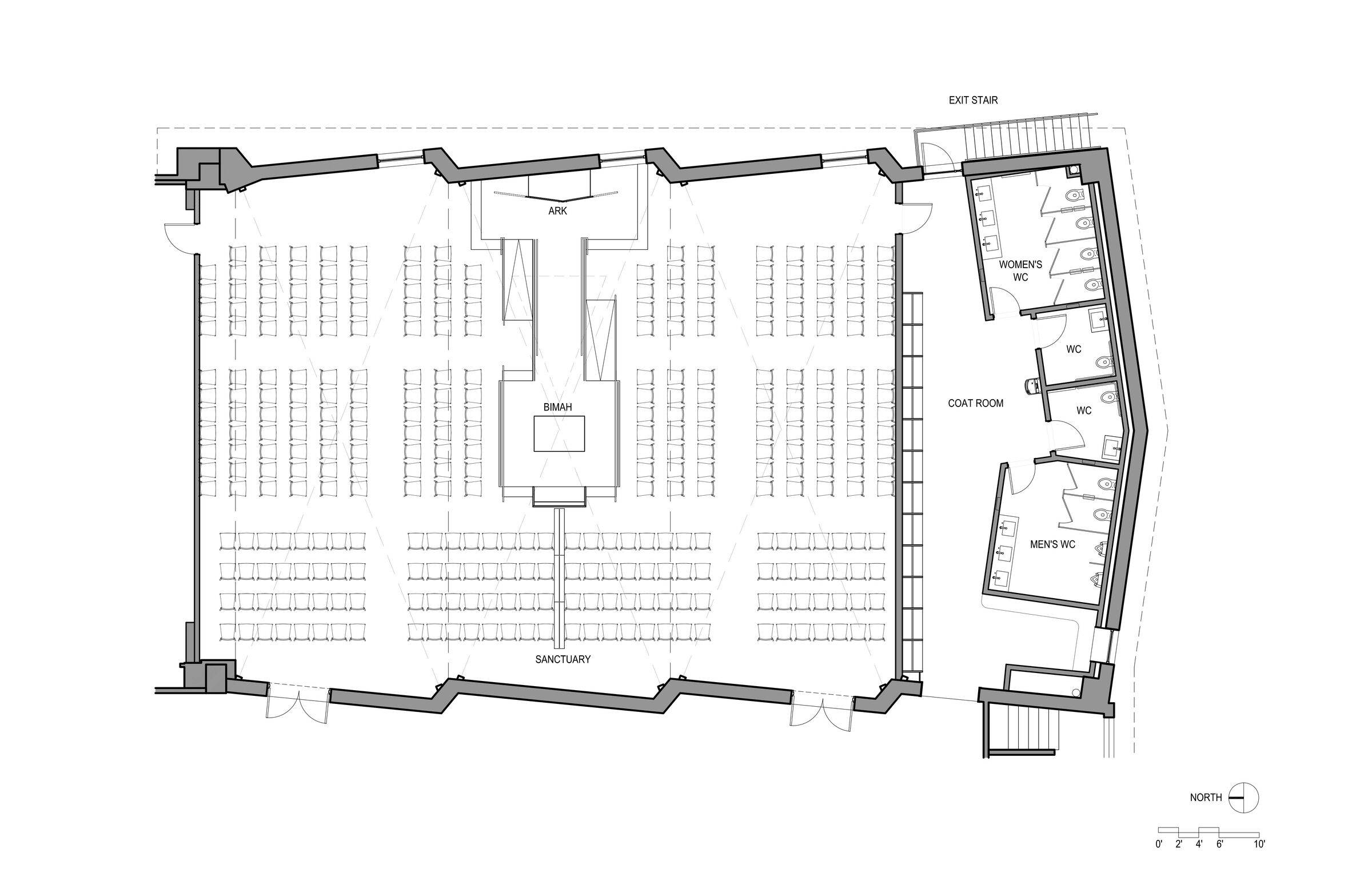 Close up floor plan of renovated sanctuary