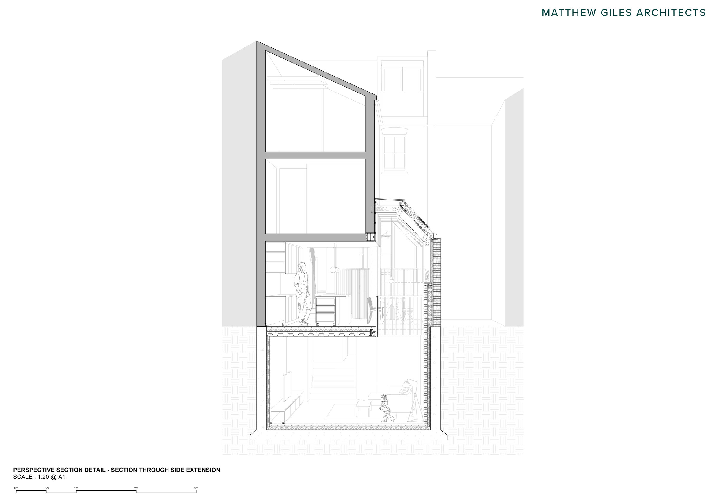 Perspective section through side extension