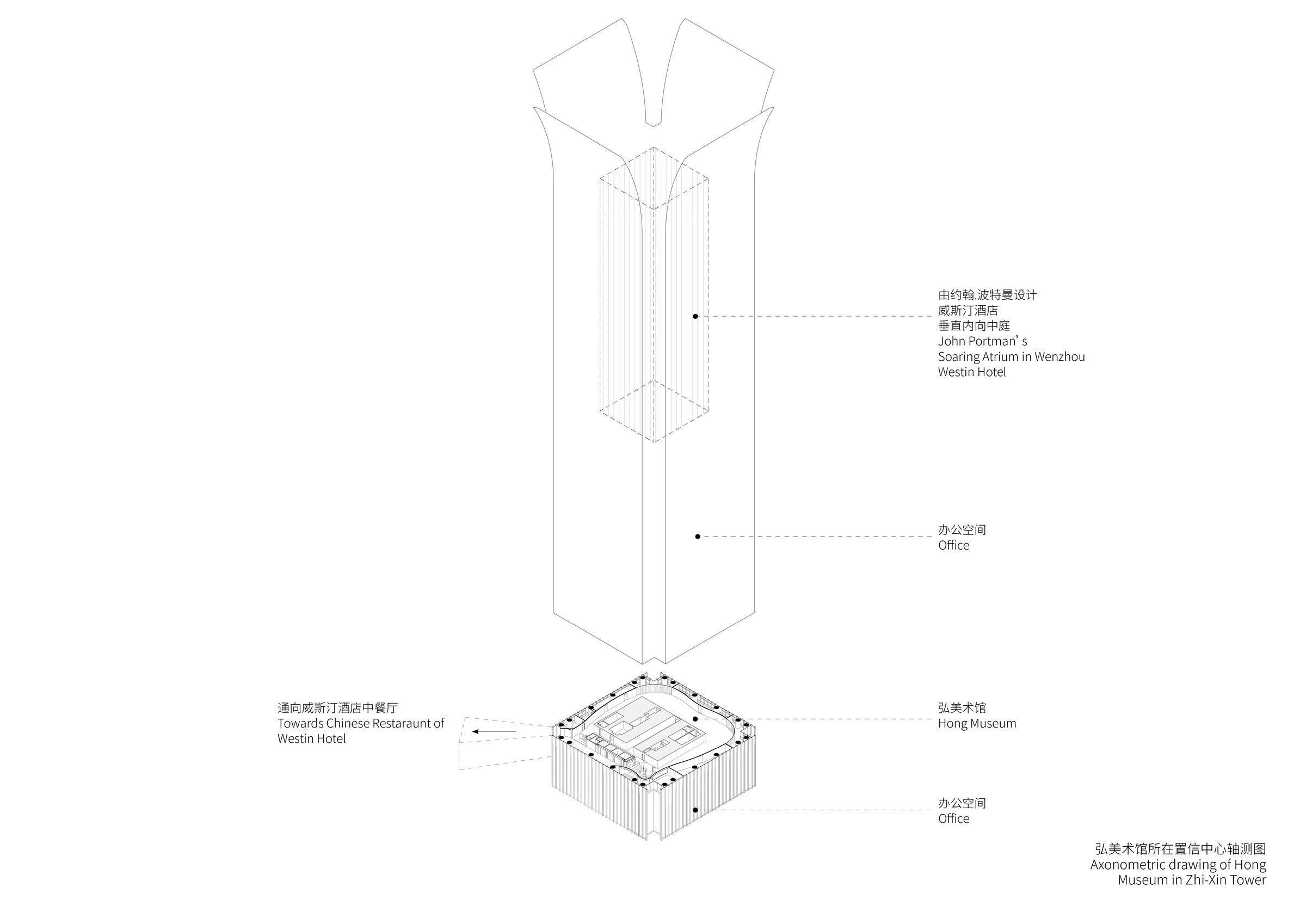 Axonometric Drawing of Hong Museum in Zhi-Xin Tower