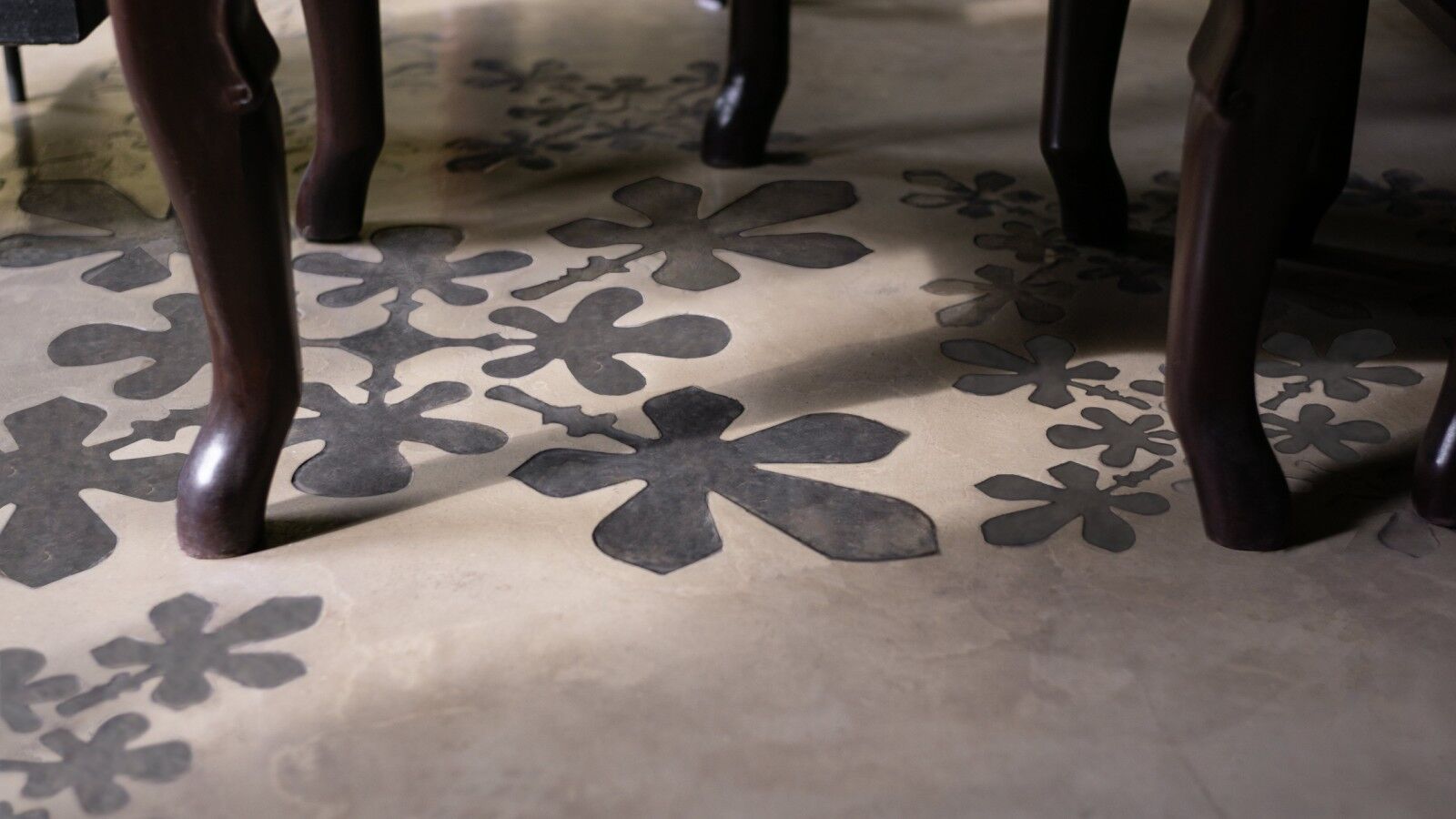 The stylized pattern is inspired by the old encaustic tile floors.