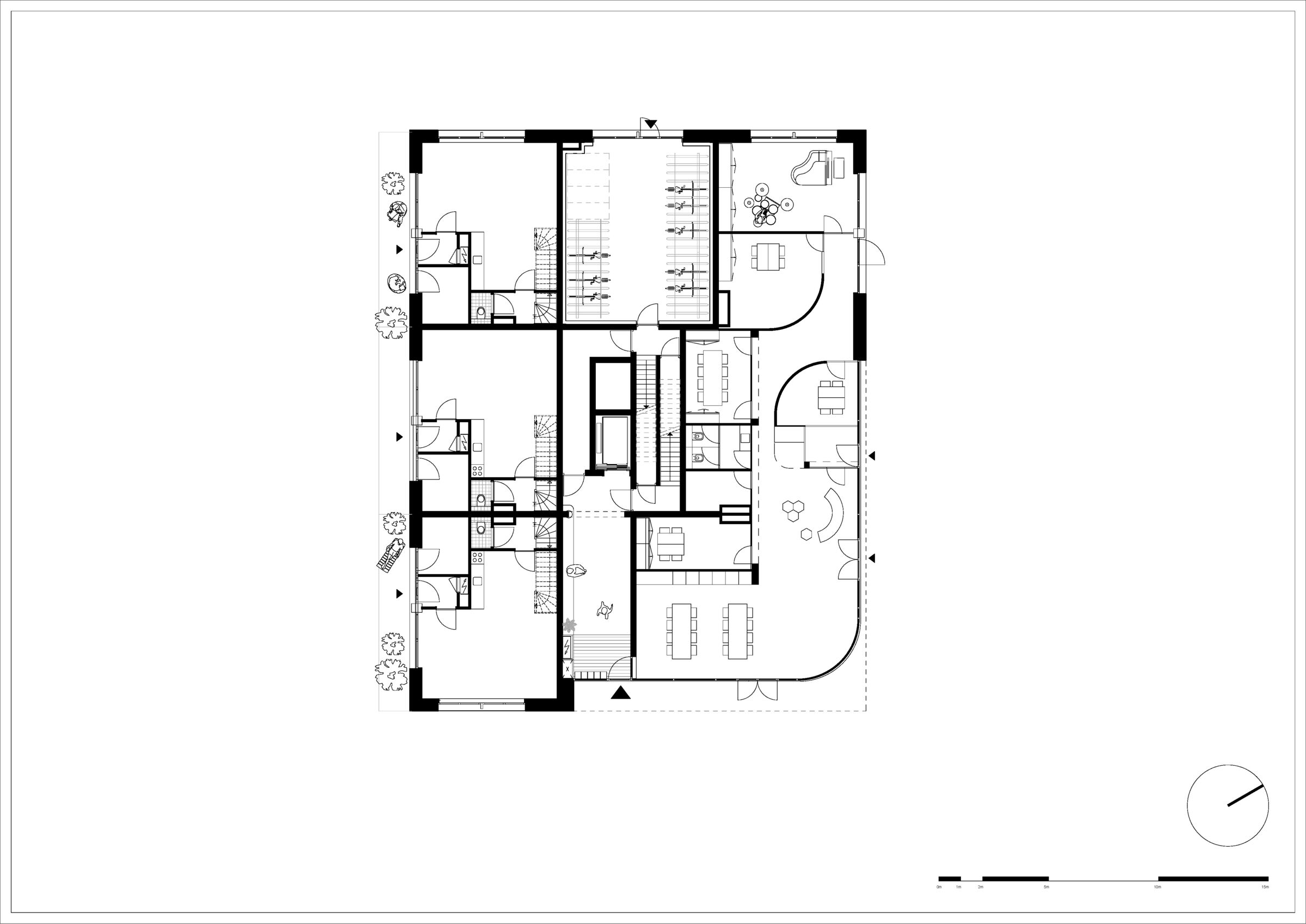 Ground floor with the community center