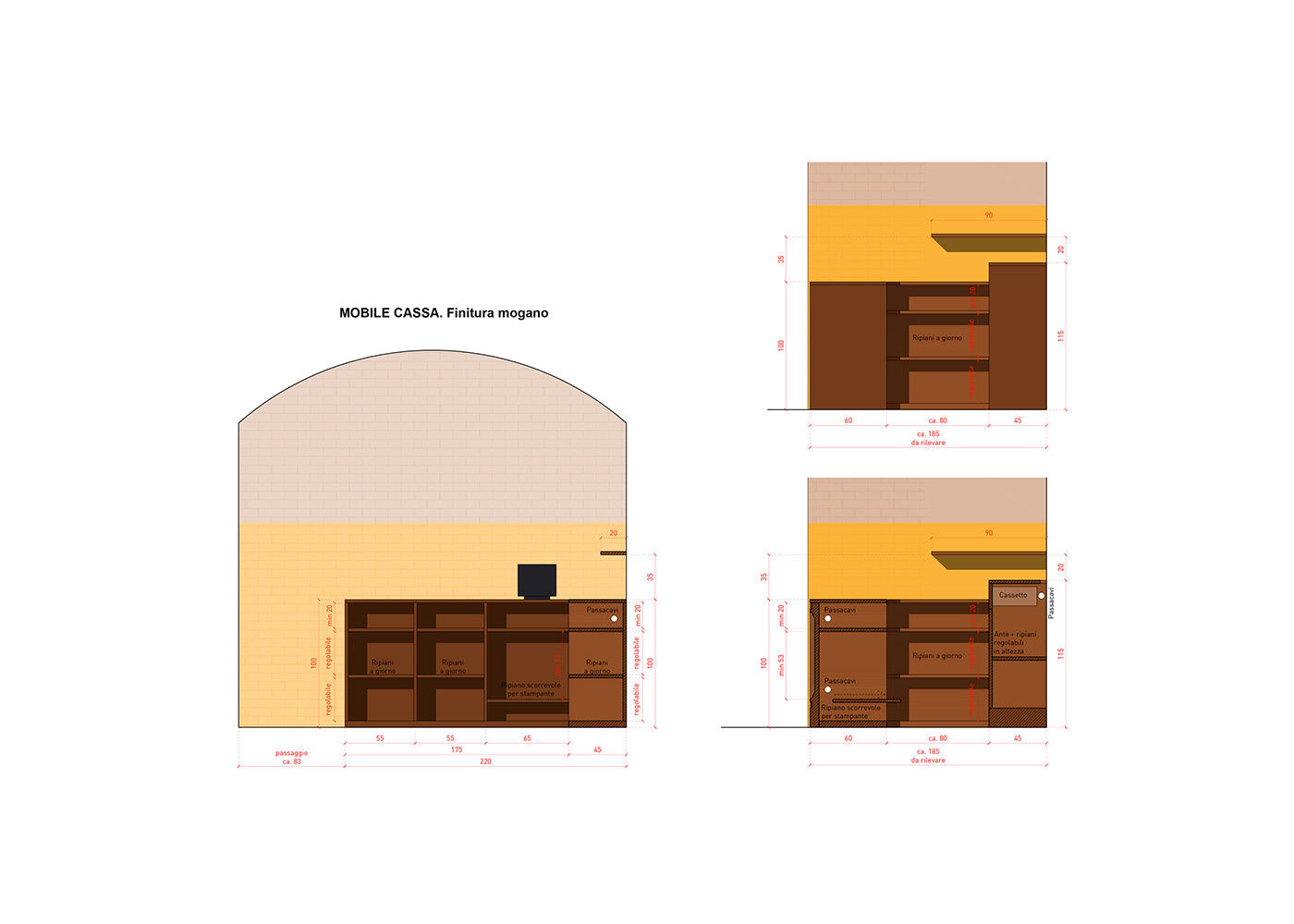 restaurant wood furniture draw detail