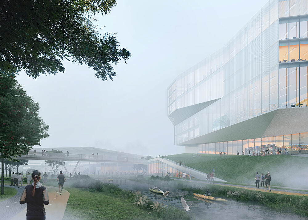 library: view from the central lake