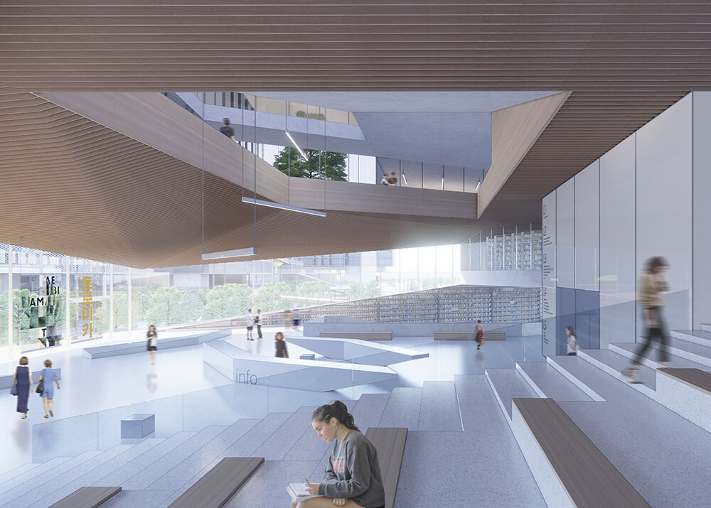 library: view of the lobby and the central atrium