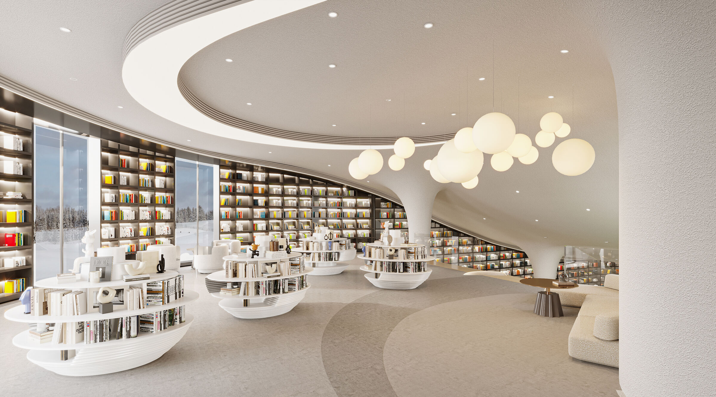 The first reading area in the top of the staircase