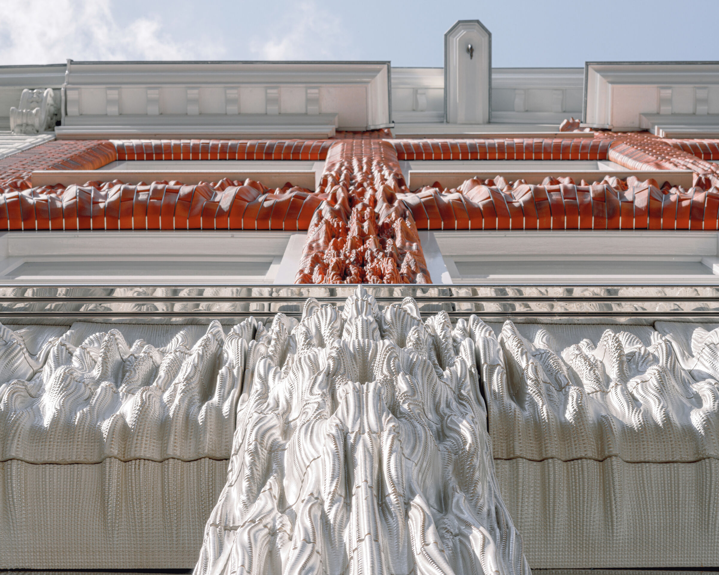 Detail: The 3D printed ceramic facade of Ceramic House in