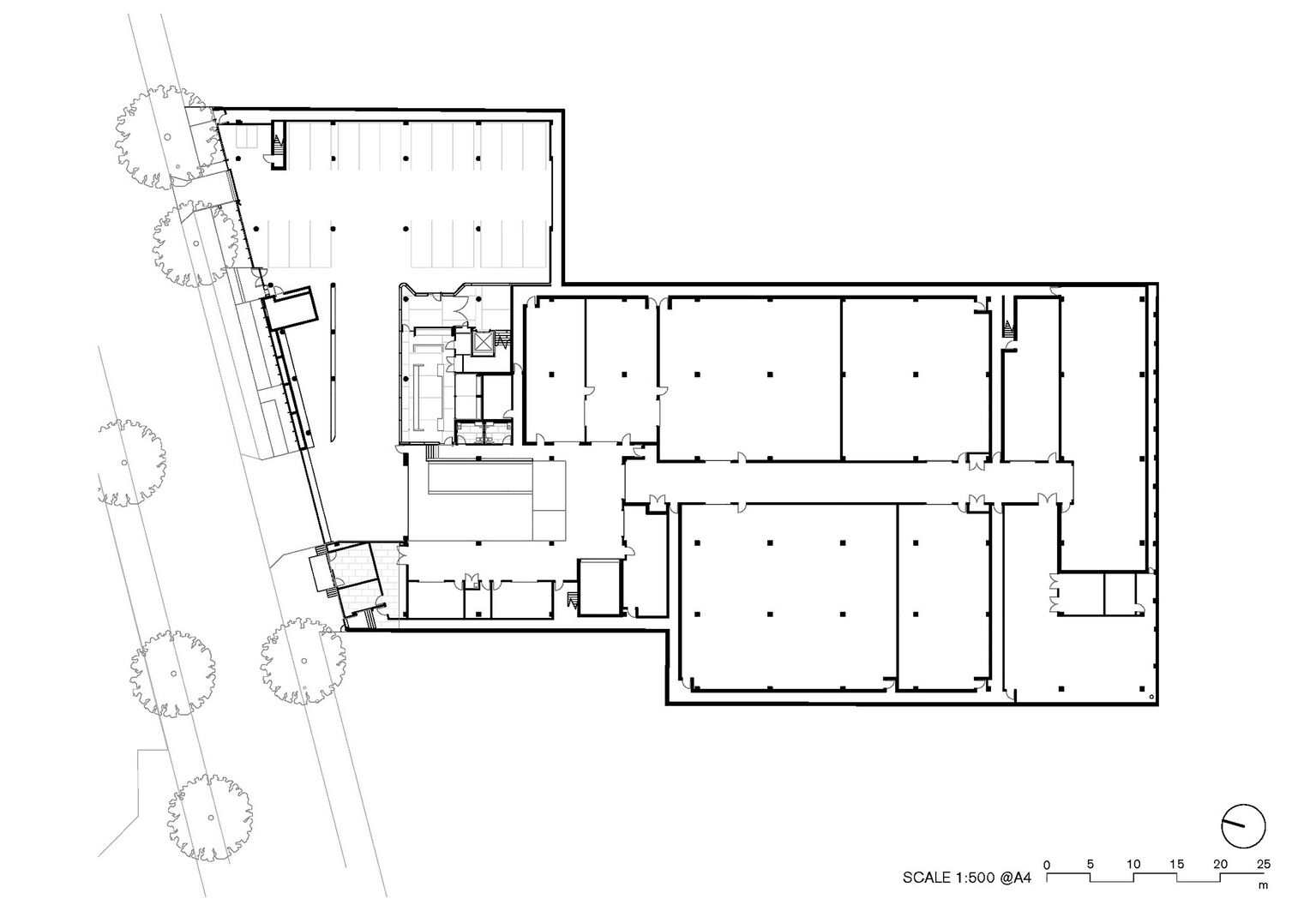 The ground floor houses the important functional areas for operating the art storage facility.