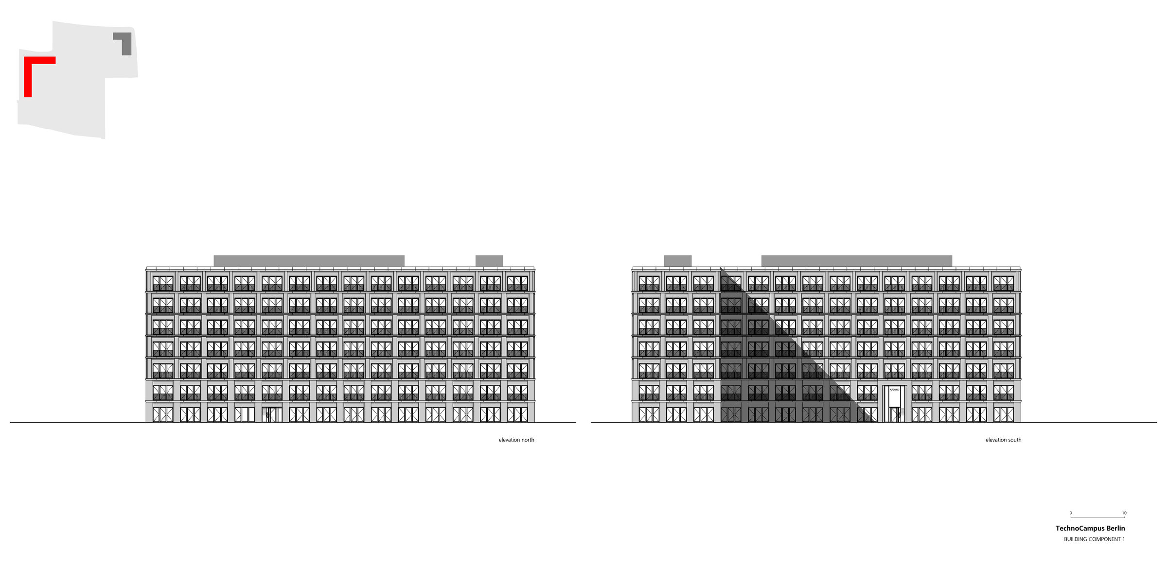 Building component 1, elevations north & south