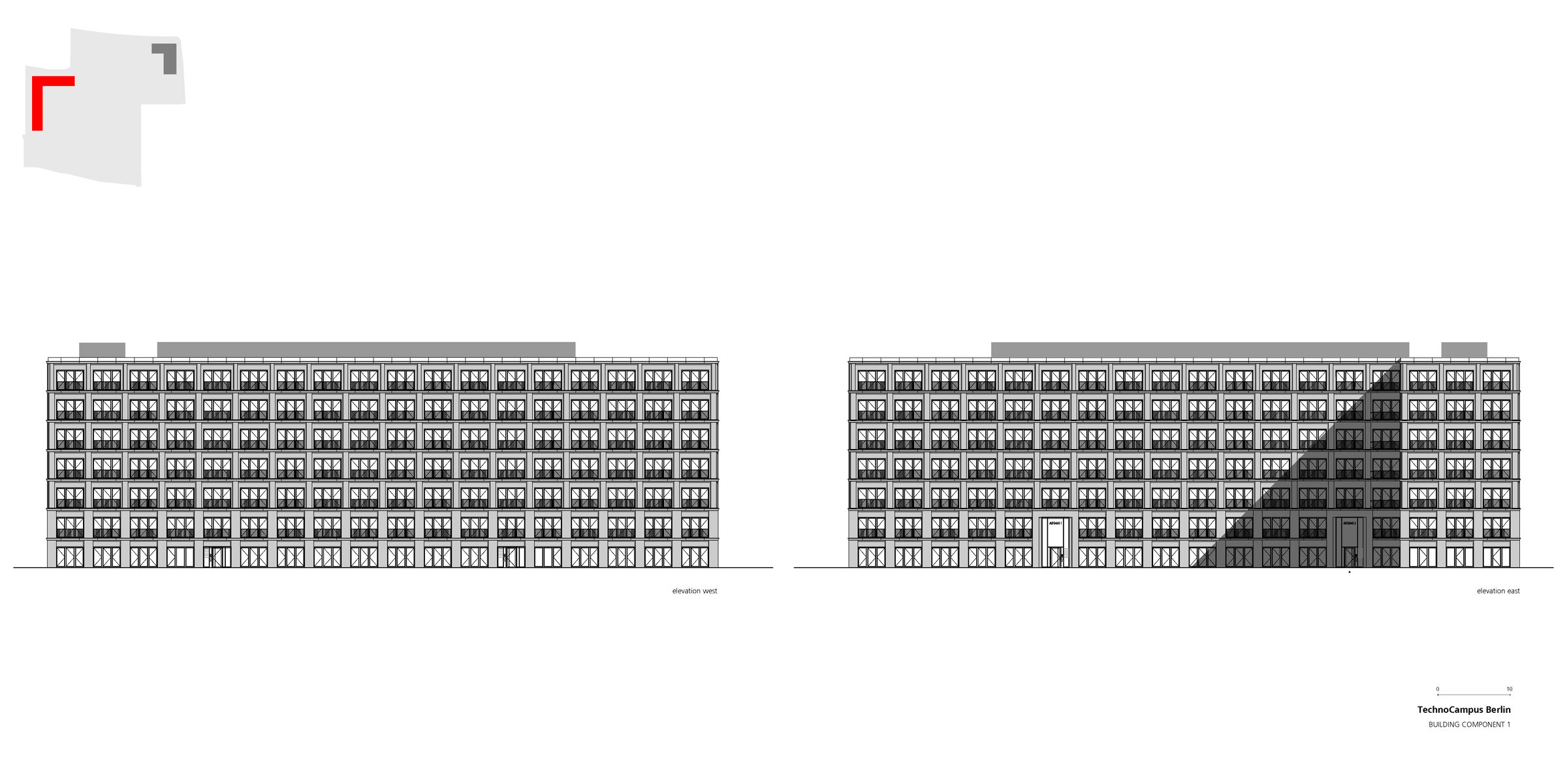 Building component 1, elevations east & west