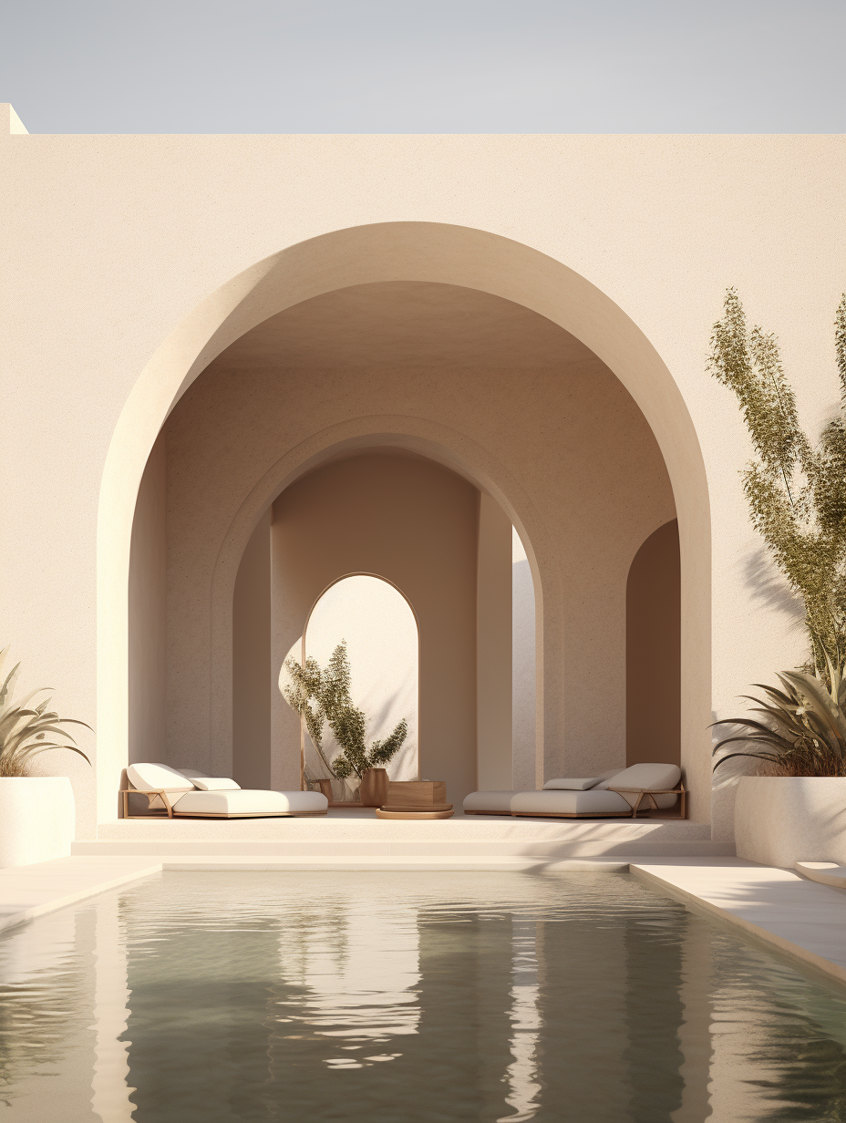 Embark on a journey through the timeless elegance of white and beige clay villas, set against the sandy hues and soft contours of the desert landscape.