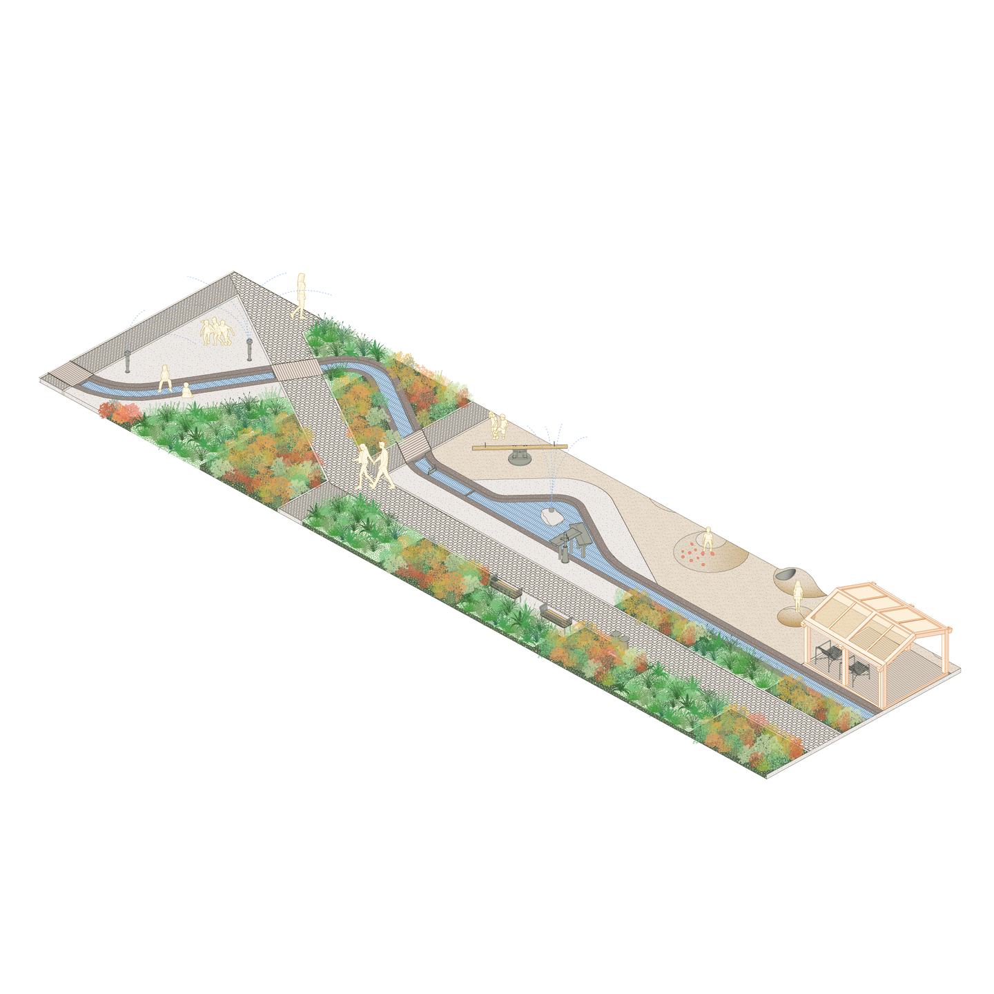artificial stream with different play areas