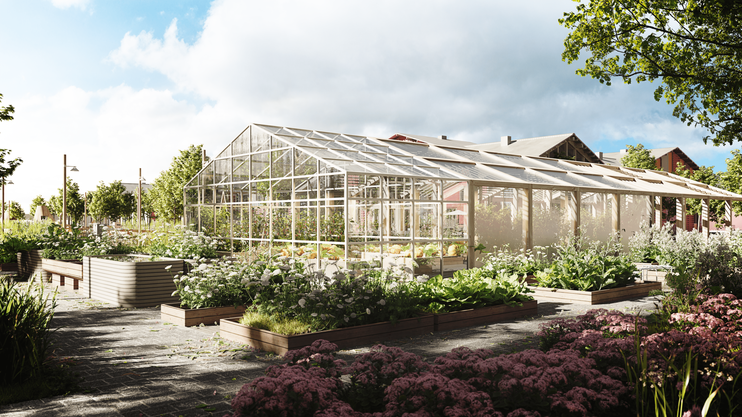Greenhouse complex for growing plants and events