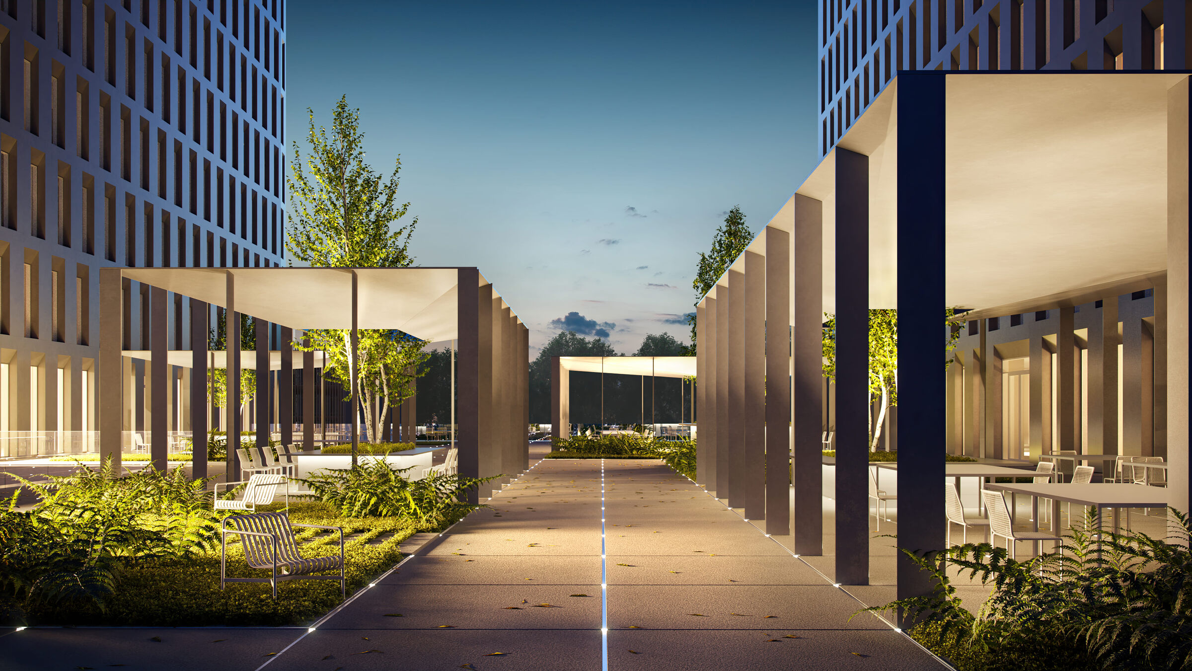 pavilions on the stylobate