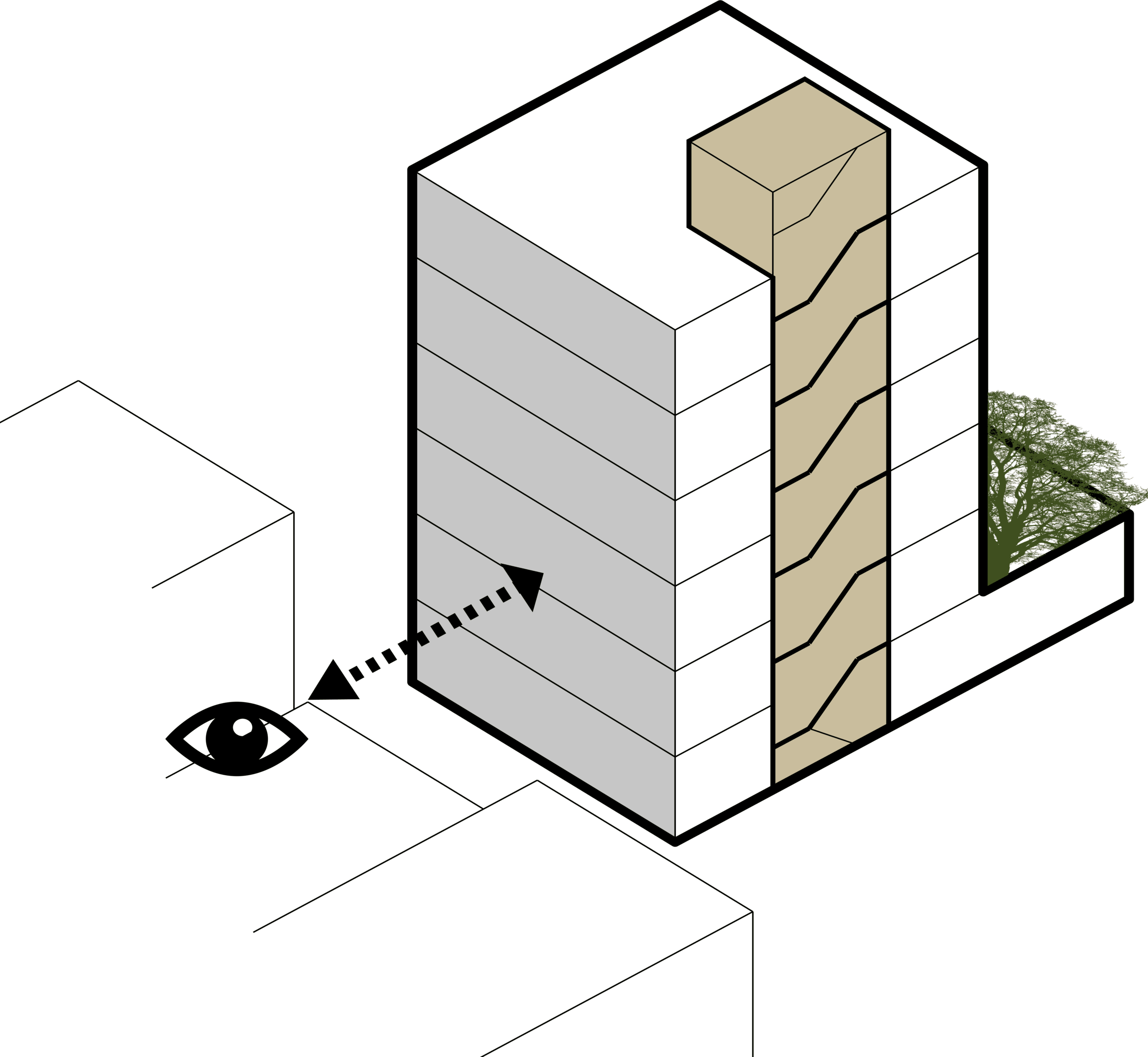 step 0,  One of our challenges was to control the privacy and visibility of the neighbors into the residential units.  And we also want to prevent the cutting of trees during the construction process.