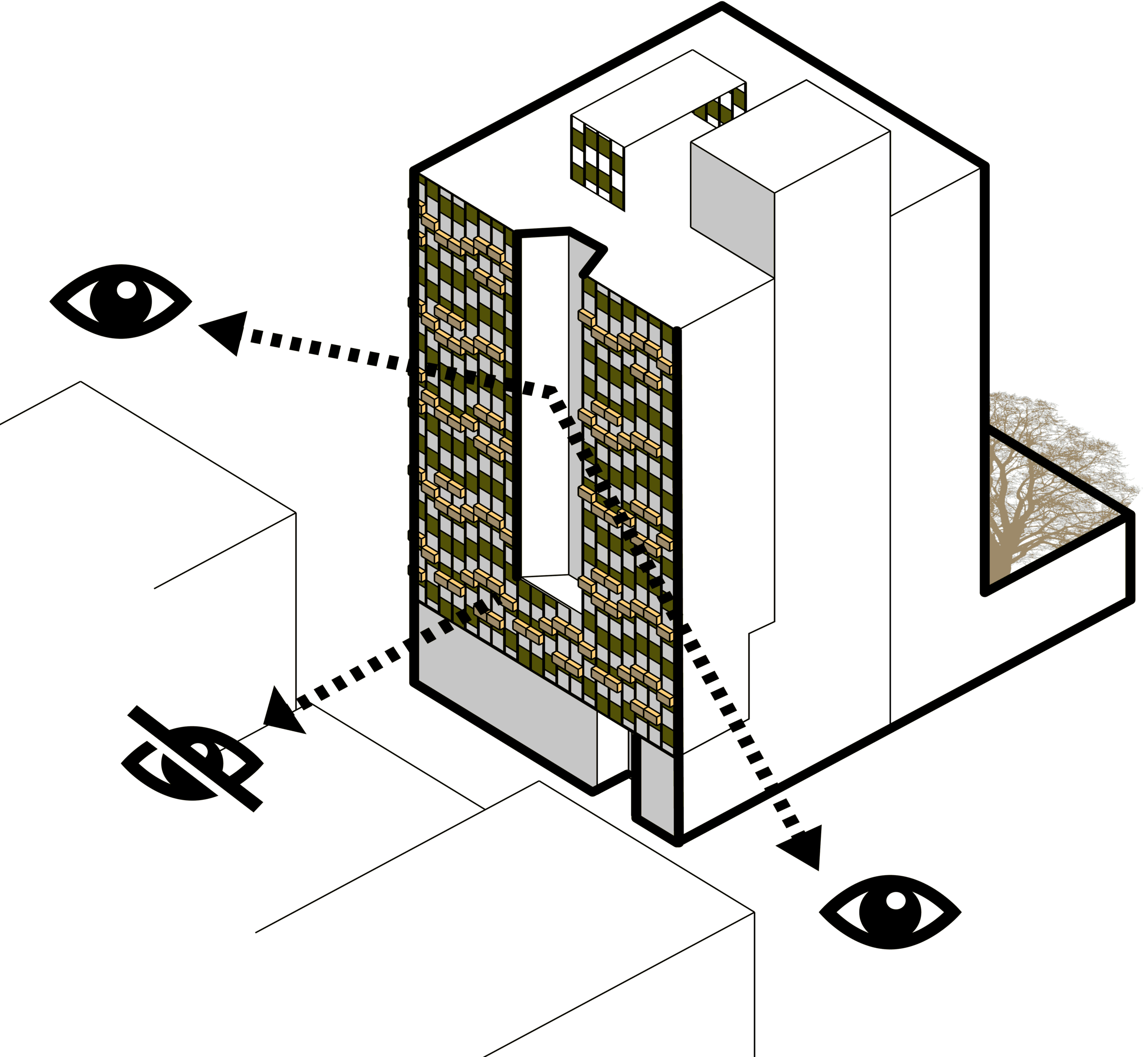 stage 4, As negative spaces that are reduced from the external curtain, we created the terraces. (Except for the ground floor, which was shrunk due to the change of the stairs in the first stage)