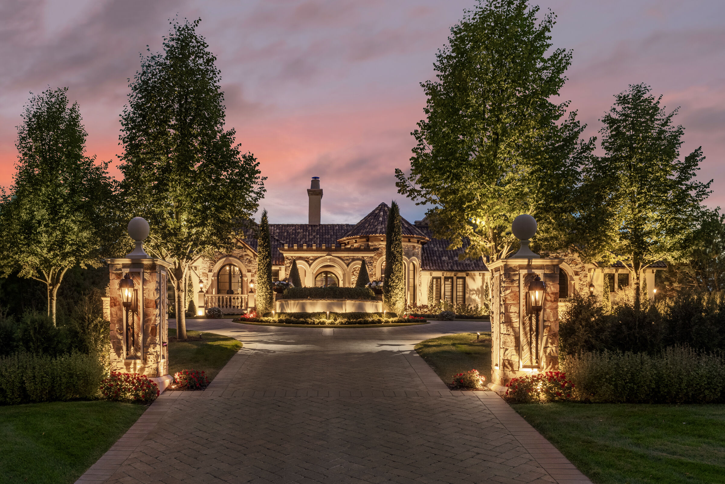 Detailed stone exterior front entrance.