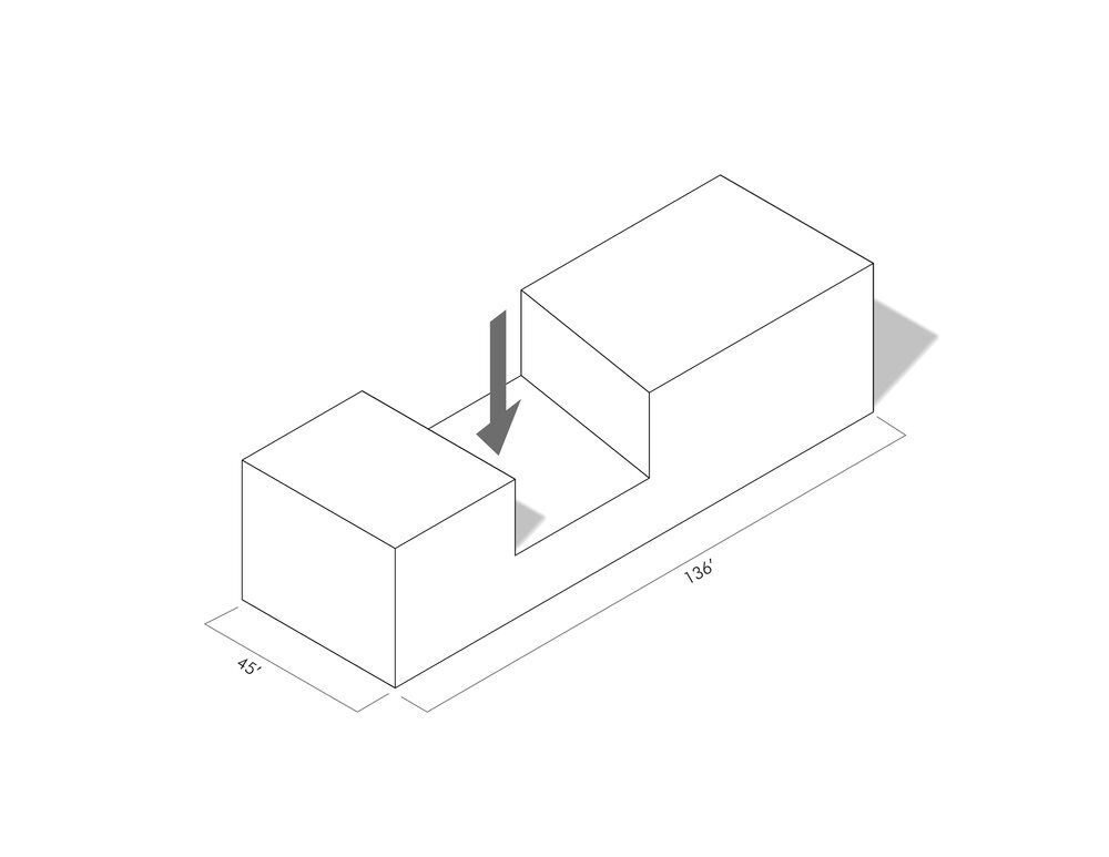 The diagrams show the design process of shaping the building.