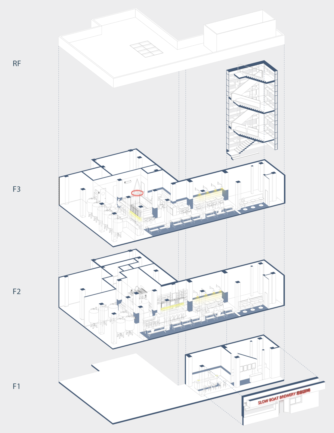 Axonometric Scheme of the Restaurant