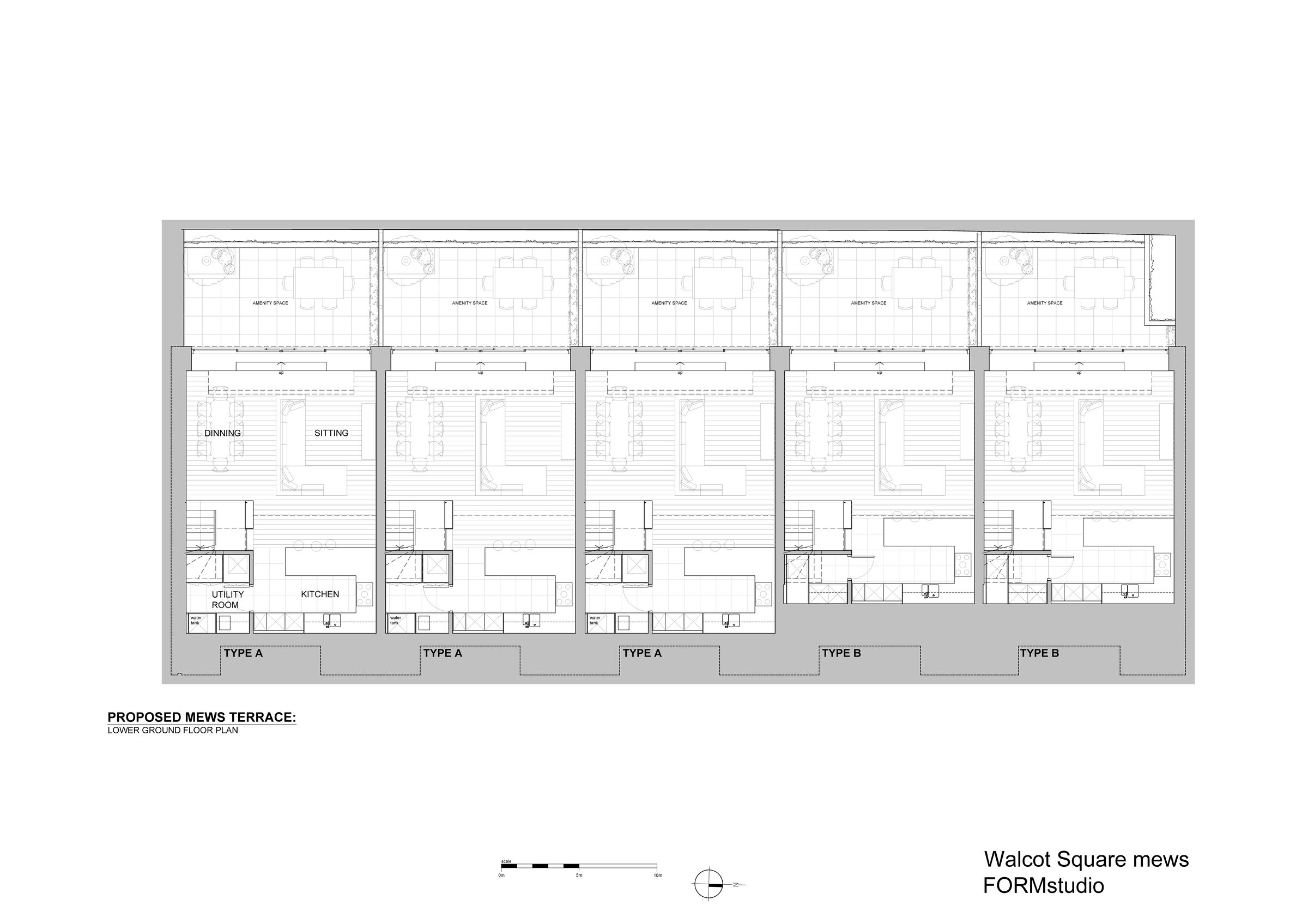 Walcot Square mews, lower ground floor plan of mews houses
