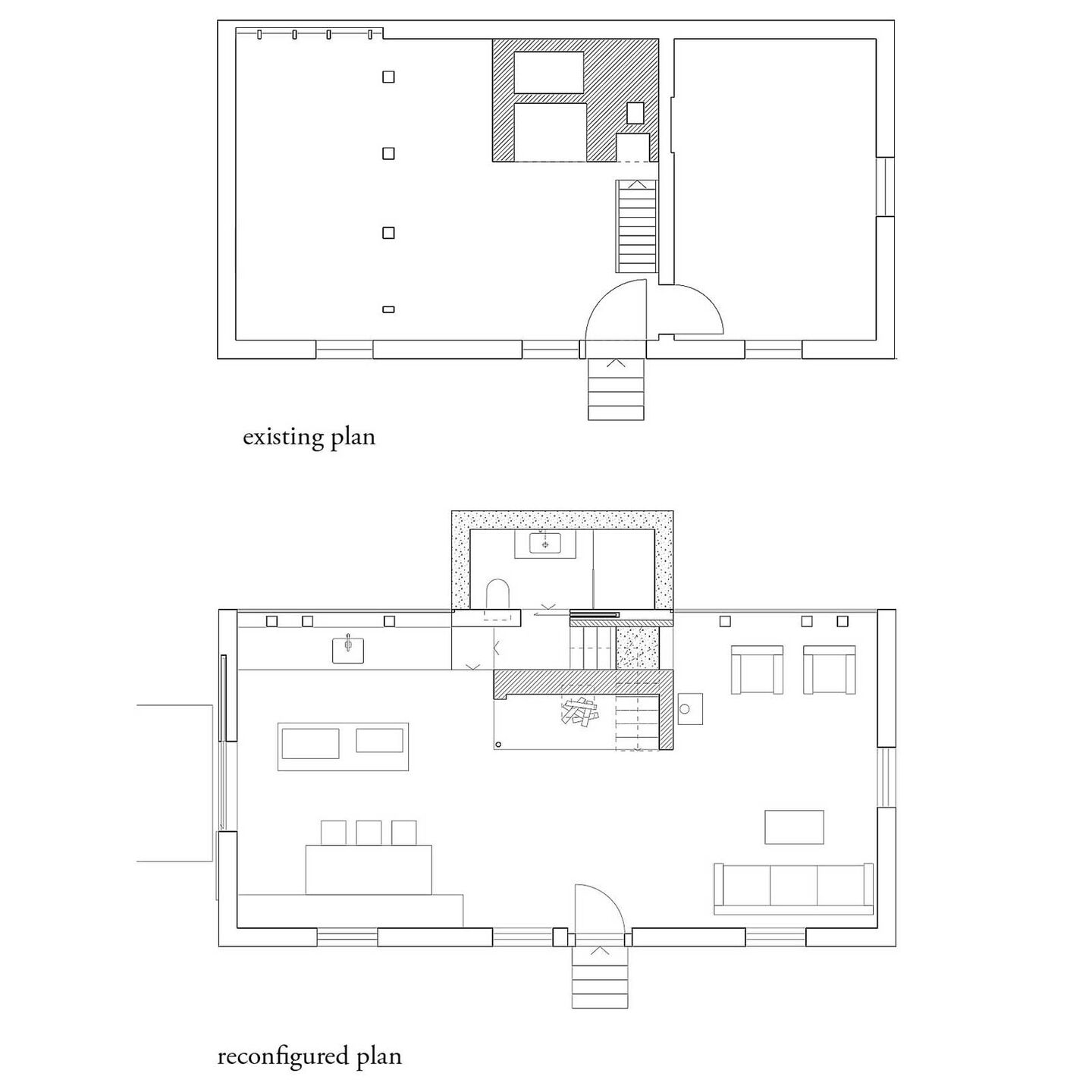 Existing and reconfigured plan