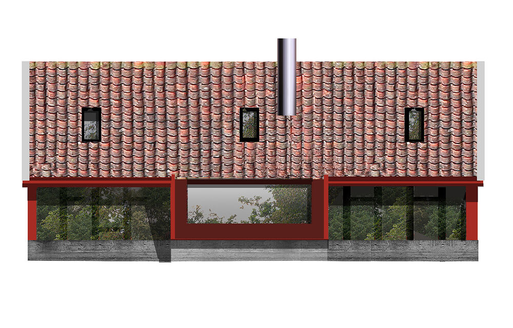 Due to its proximity to the rock face, the rear elevation cannot be photographed as an elevation or seen from the surrounding landscape.