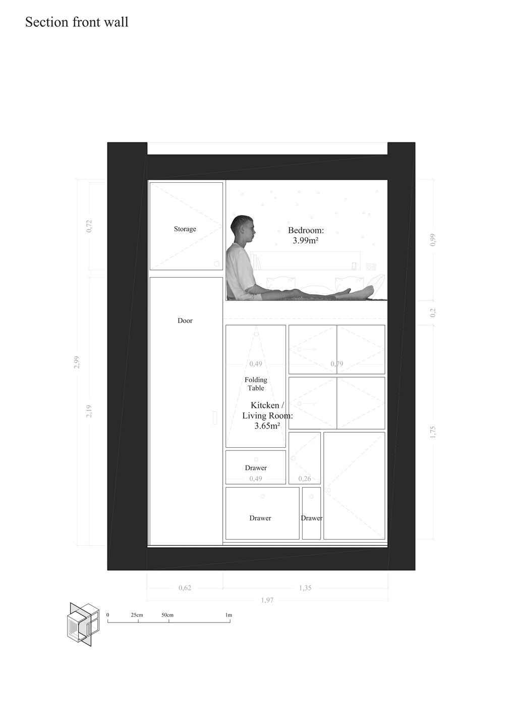 Cross section: living room / kitchen.