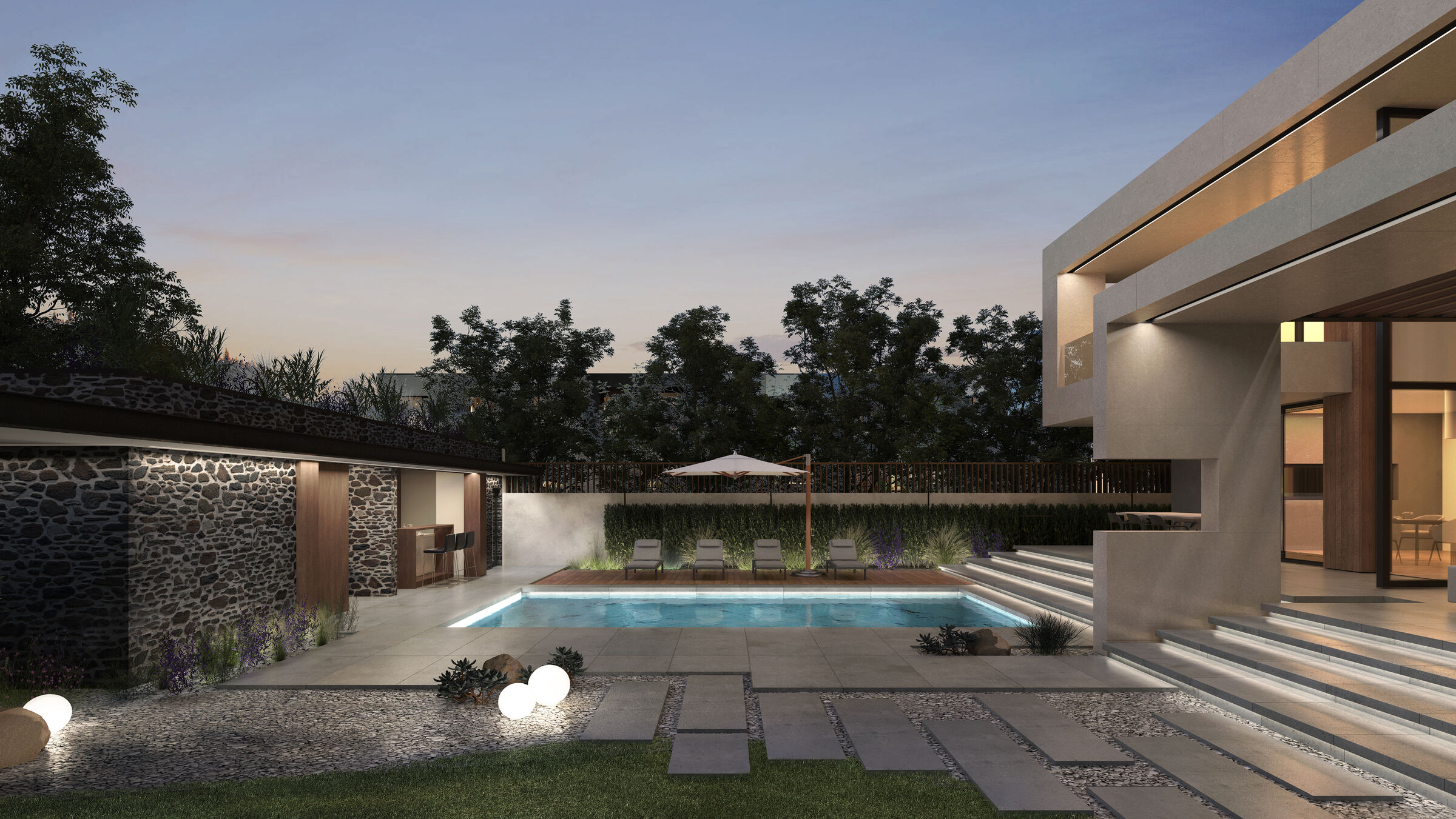 3d perspective - poolhouse and pool