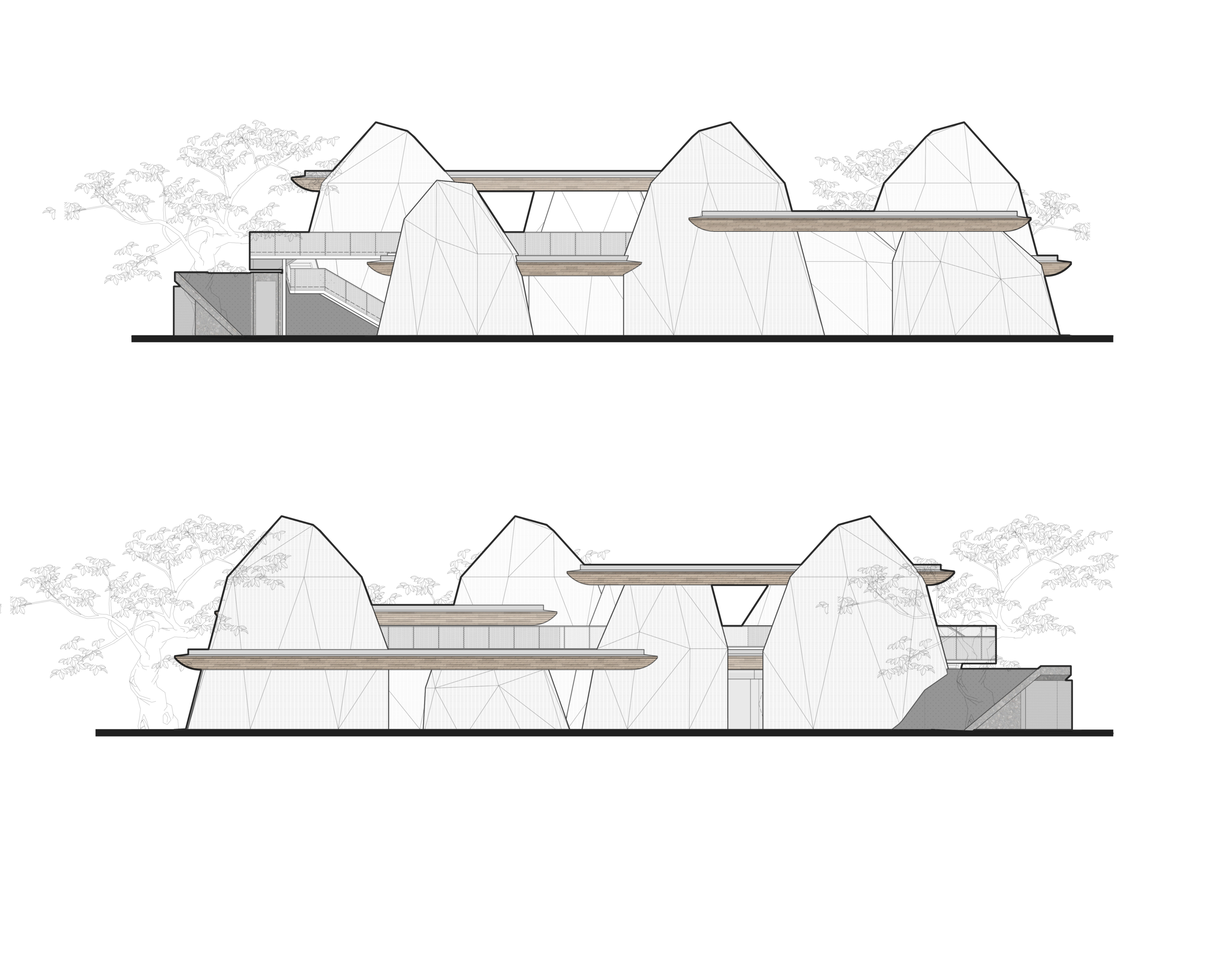 Elevation of Twelve Tents Beyond Clouds