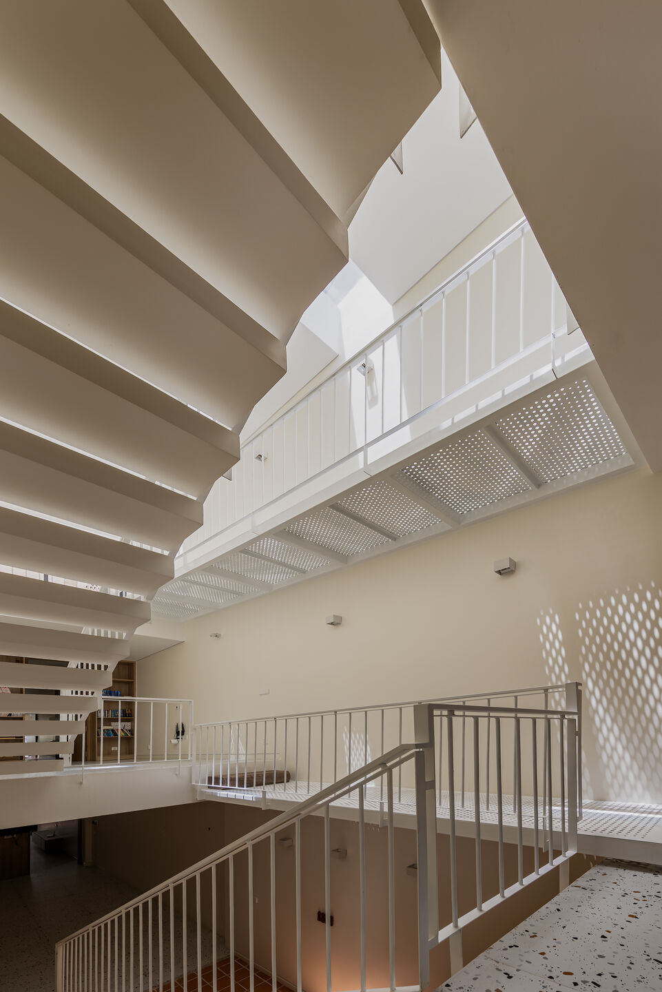 perforated steel panels are used for the circulation elements