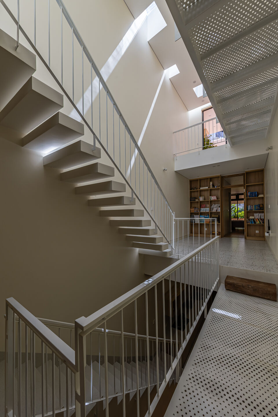strategically placed skylights are divided into smaller sections for improved lighting