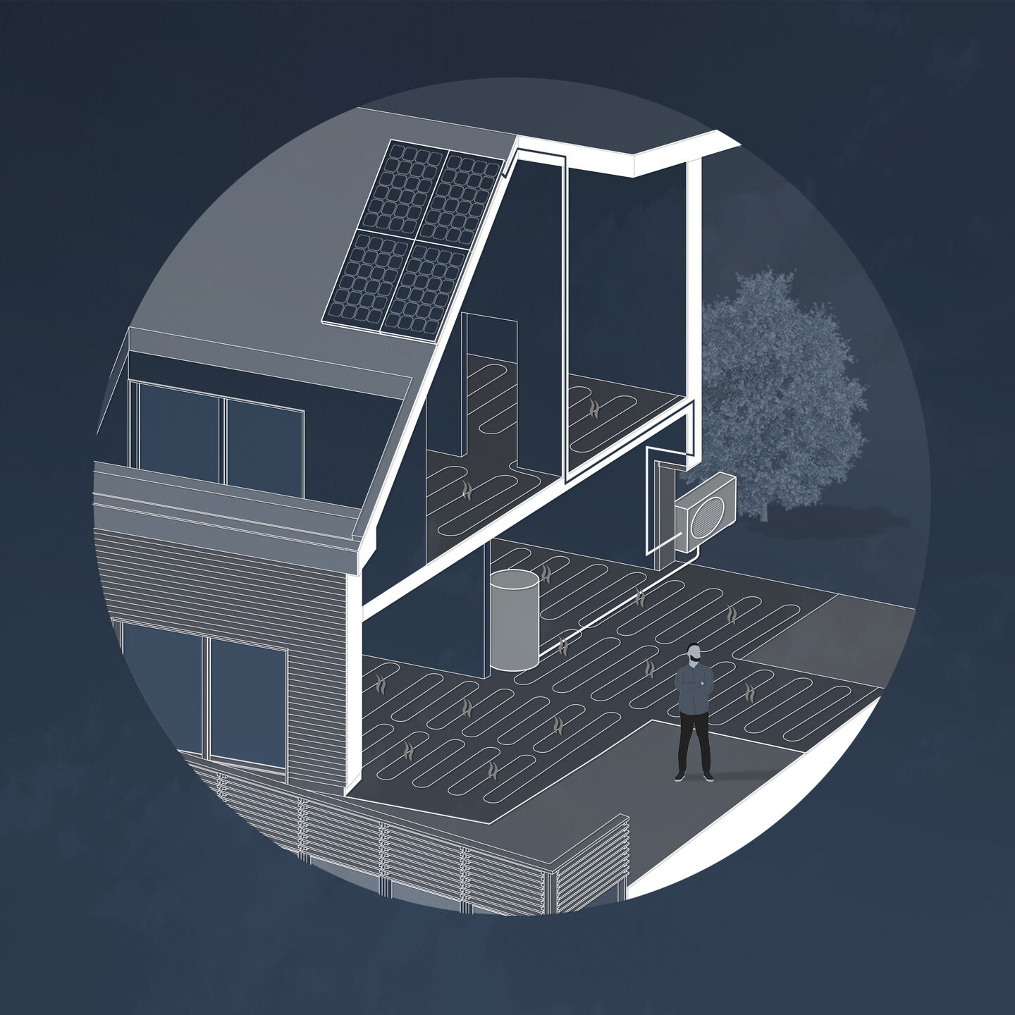 Schematic of the heating system with a heat pump powered by solar energy