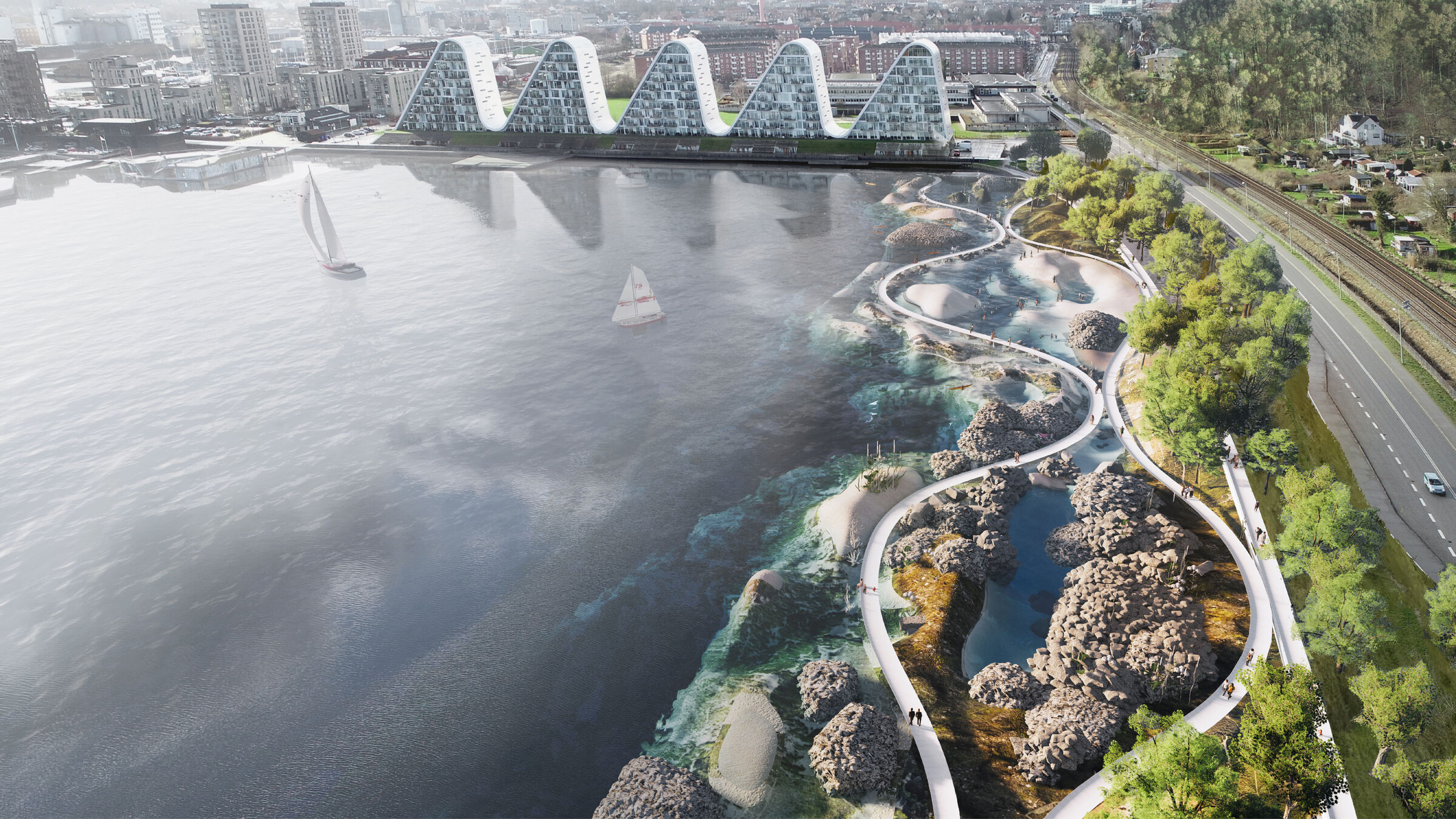 The proposed paths and basins are designed to secure the coastal elevation until 2100.