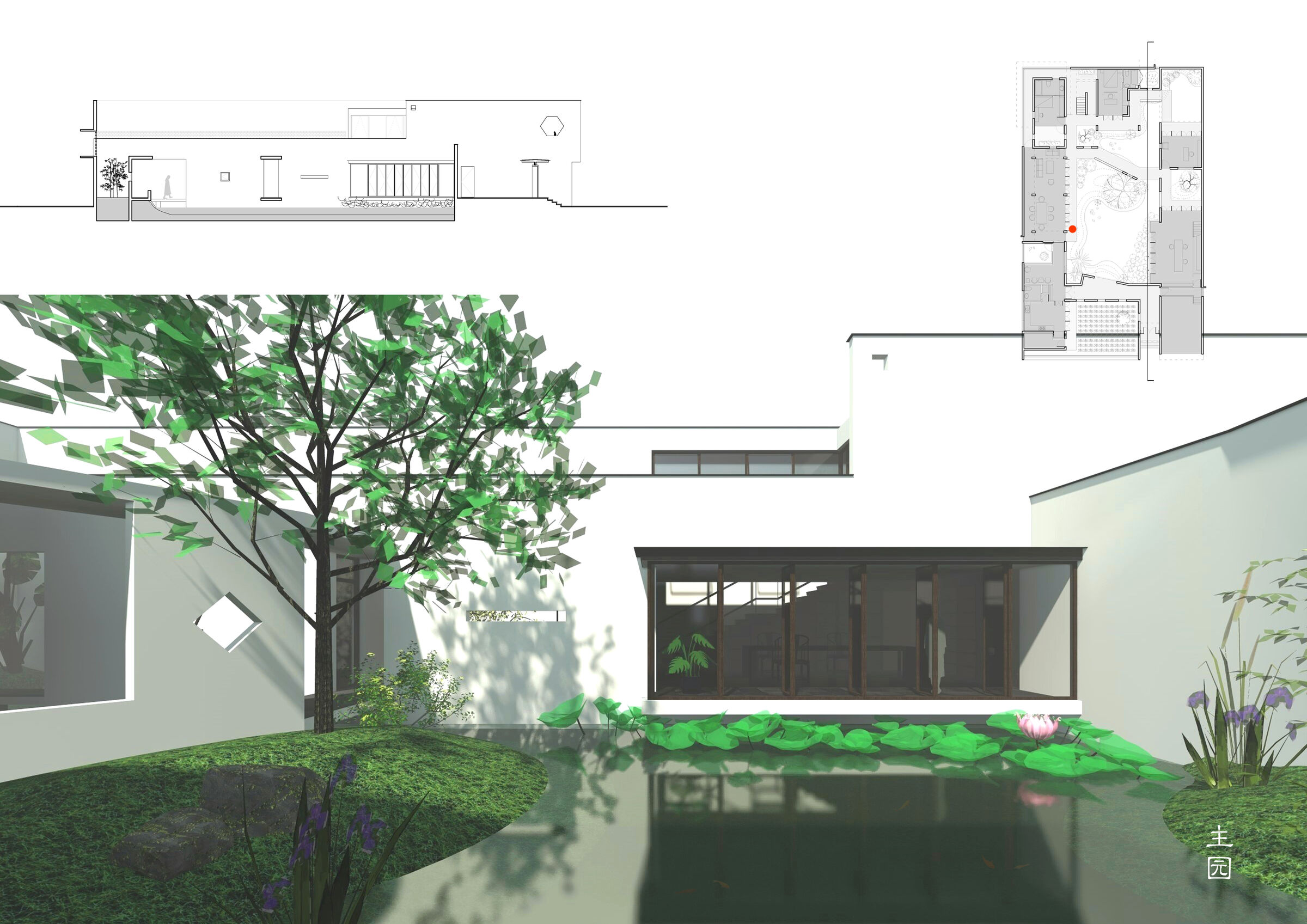 Main garden, viewing the atelier